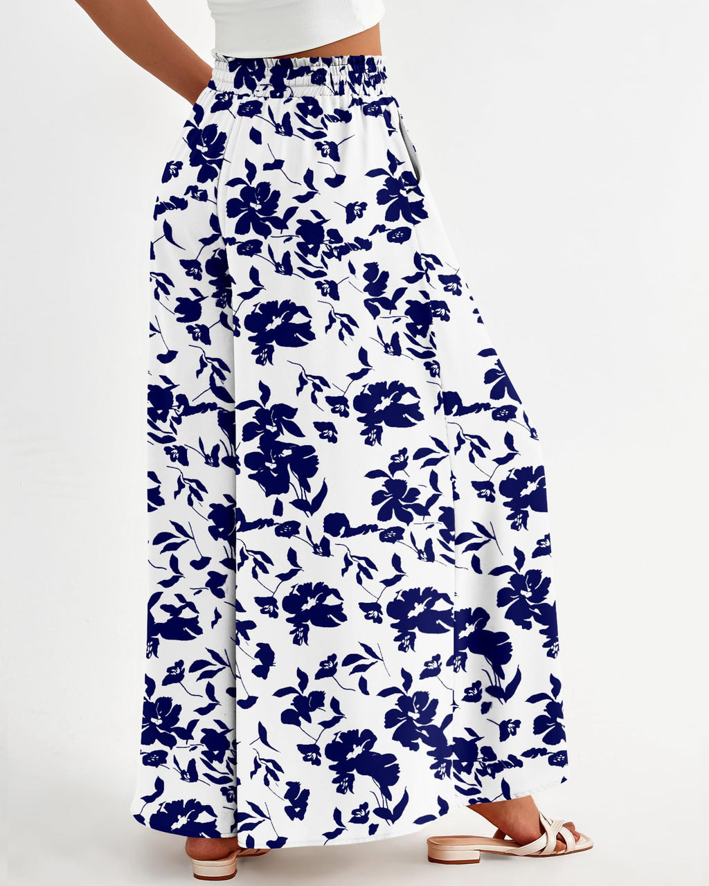 BTFBM Women Casual High Waist Wide Leg Pants Spring Summer Long Palazzo Pants Pocket Lounge Beach Vacation Clothes