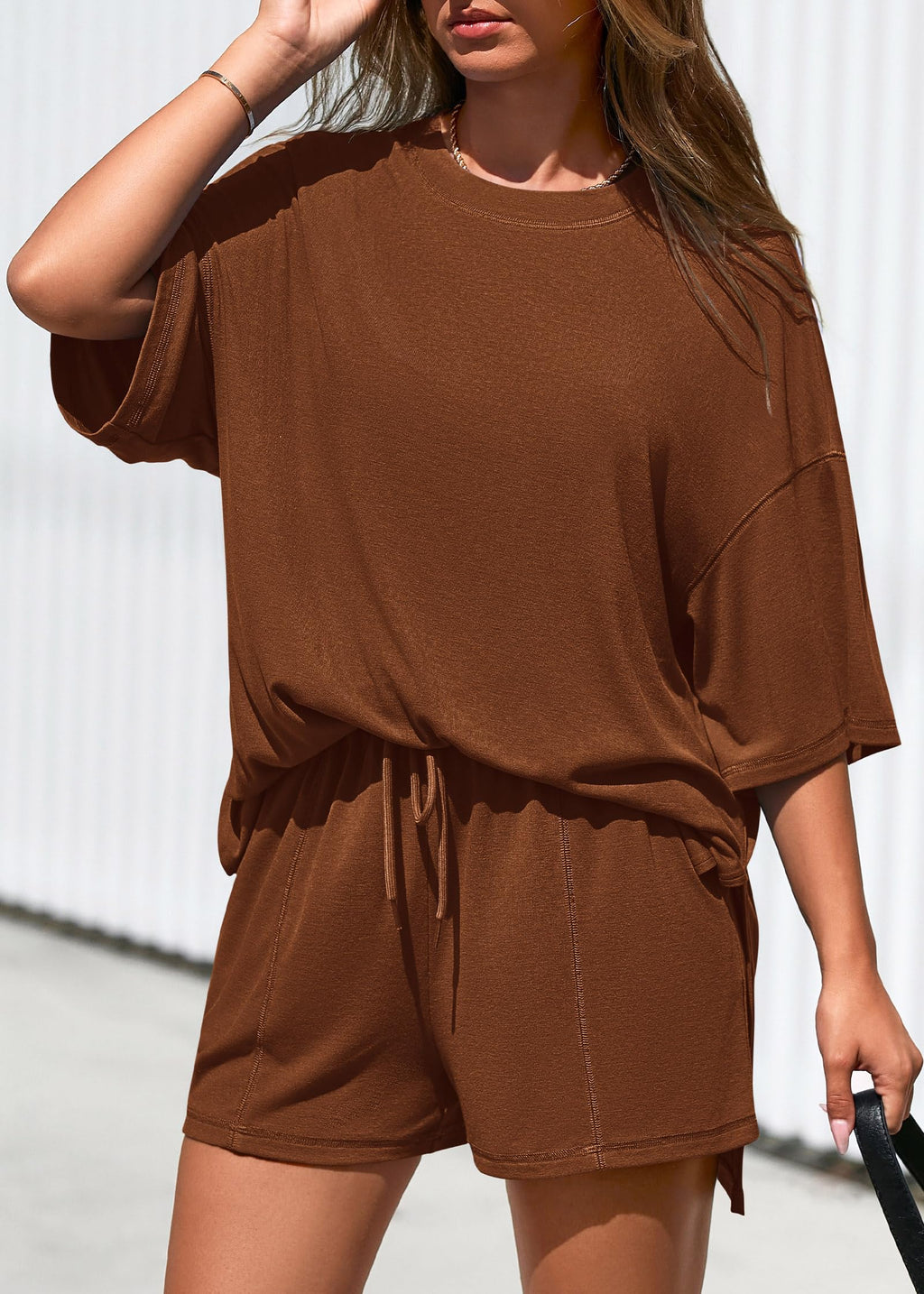 FreshPretty 2 Piece Sets for Women Summer Lounge Sets Casual Oversized Tshirts Shorts Matching Airport Travel Outfits Postpartum