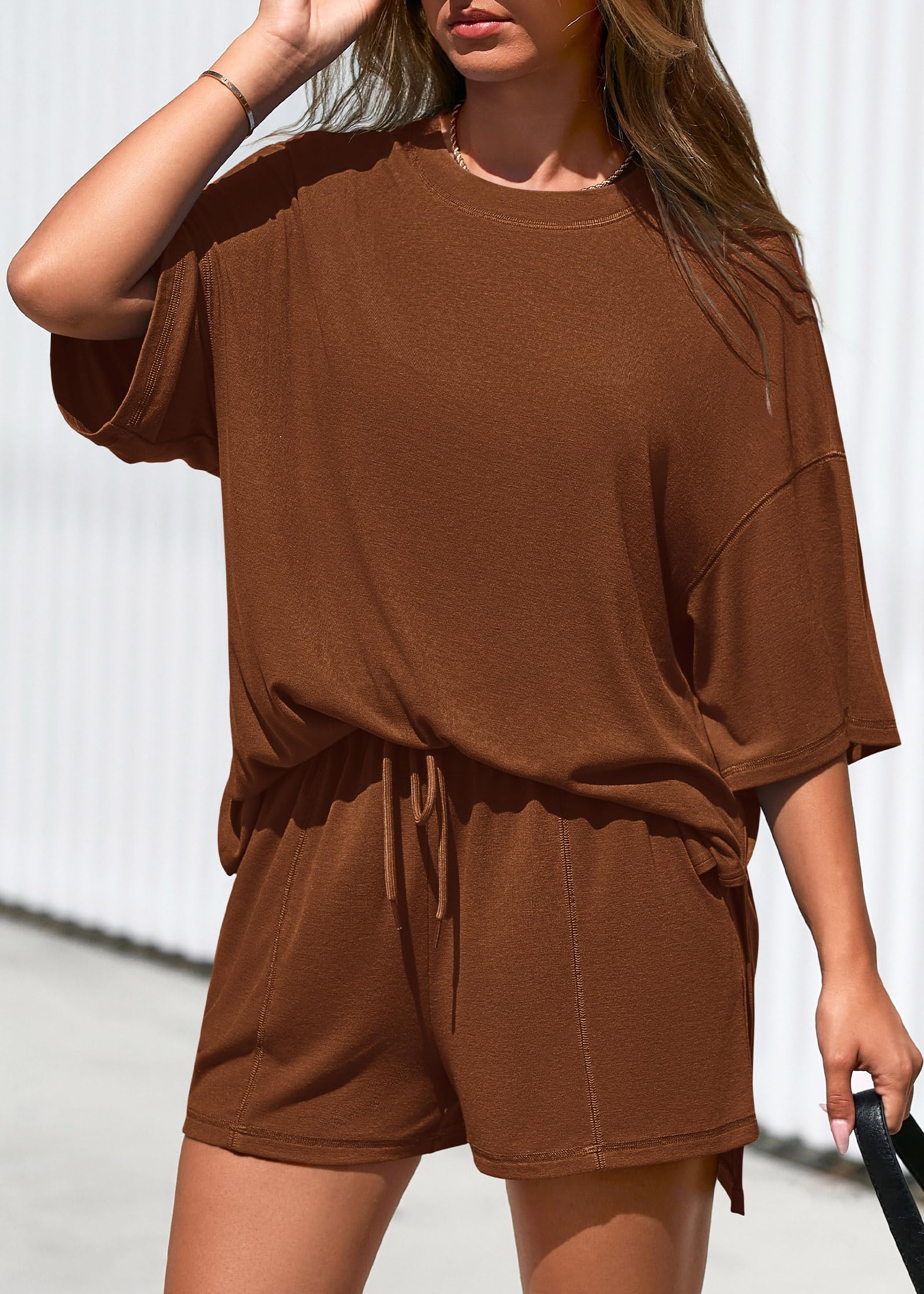 FreshPretty 2 Piece Sets for Women Summer Lounge Sets Casual Oversized Tshirts Shorts Matching Airport Travel Outfits Postpartum