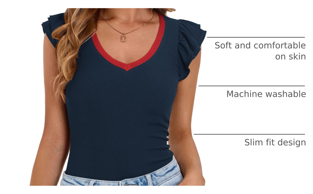 PRETTYGARDEN Womens V Neck Summer Tops Ruffle Sleeveless Slim Fit T Shirts Going Out Casual Blouses
