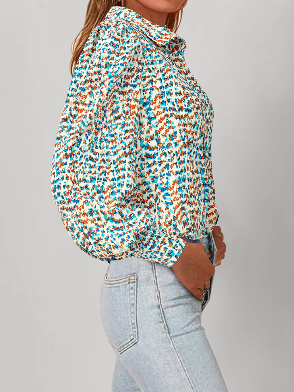 BTFBM Women Fashion Button Down Shirts V Neck Boho Printed Long Sleeve Blouses Dressy Casual Spring Fall Tops