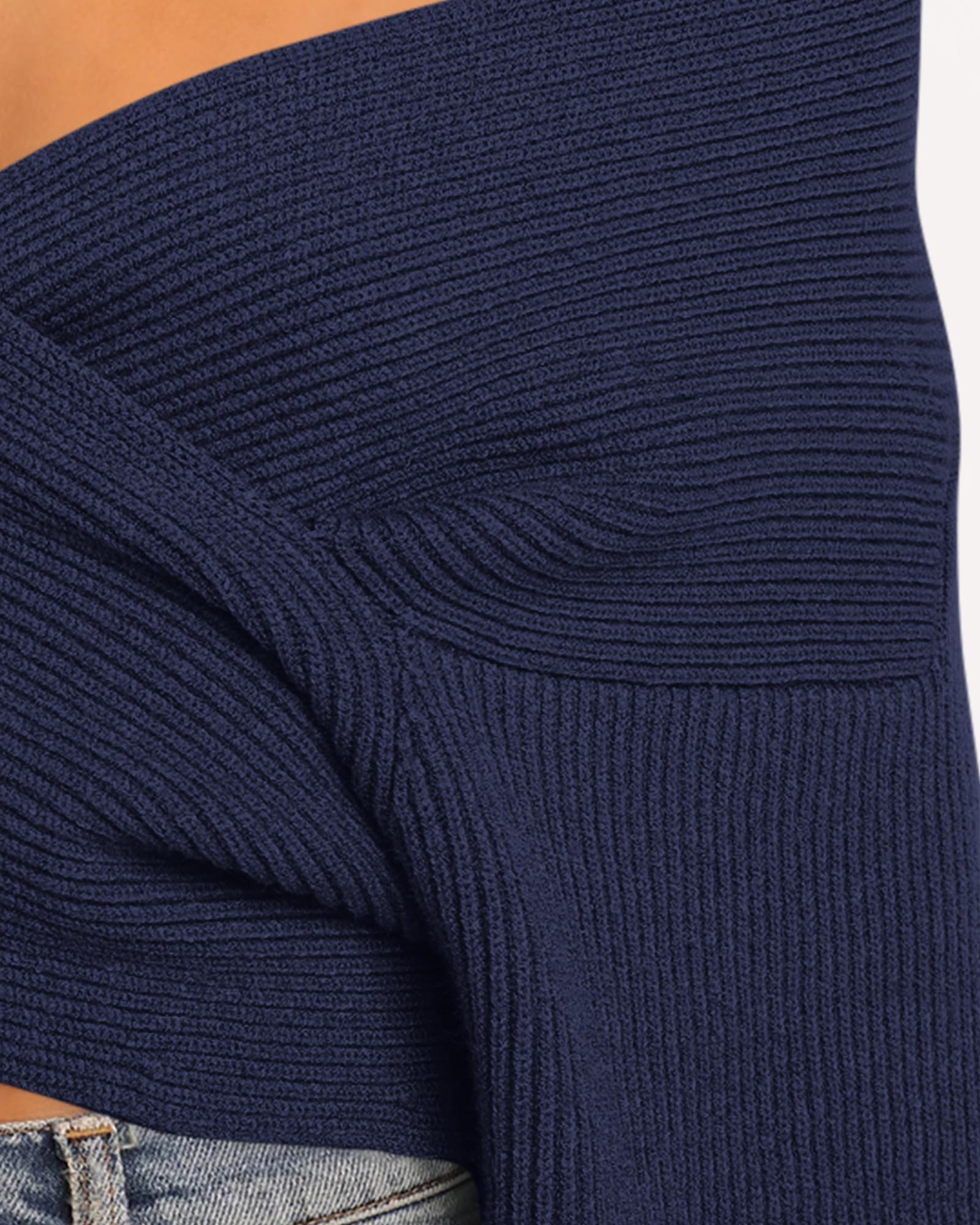 BTFBM Off The Shoulder Sweater for Women Winter Fall Fashion V Neck Long Sleeve Ribbed Knit Wrap Cropped Sweaters