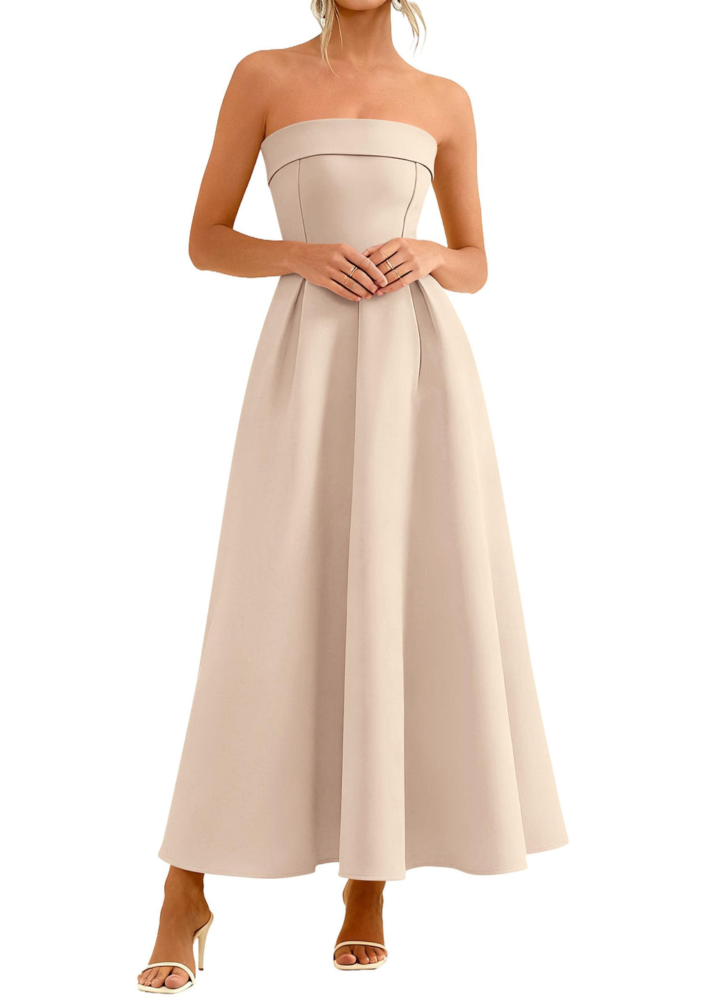 PRETTYGARDEN Cocktail Dresses for Women Summer Formal Elegant Tube Top Strapless Spring Wedding Guest Party Midi Dress
