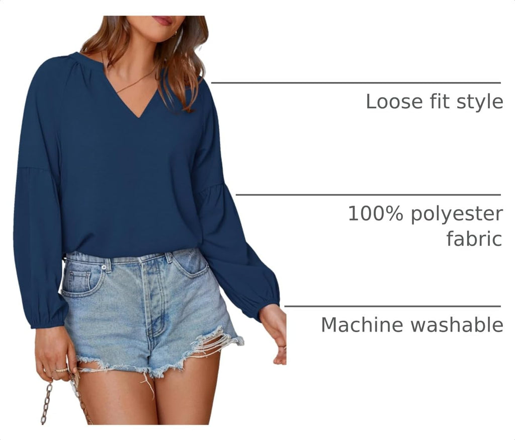 BTFBM Blouses for Women Dressy Casual Boho Tops V Neck Lightweight Long Sleeve Shirts Spring Clothes