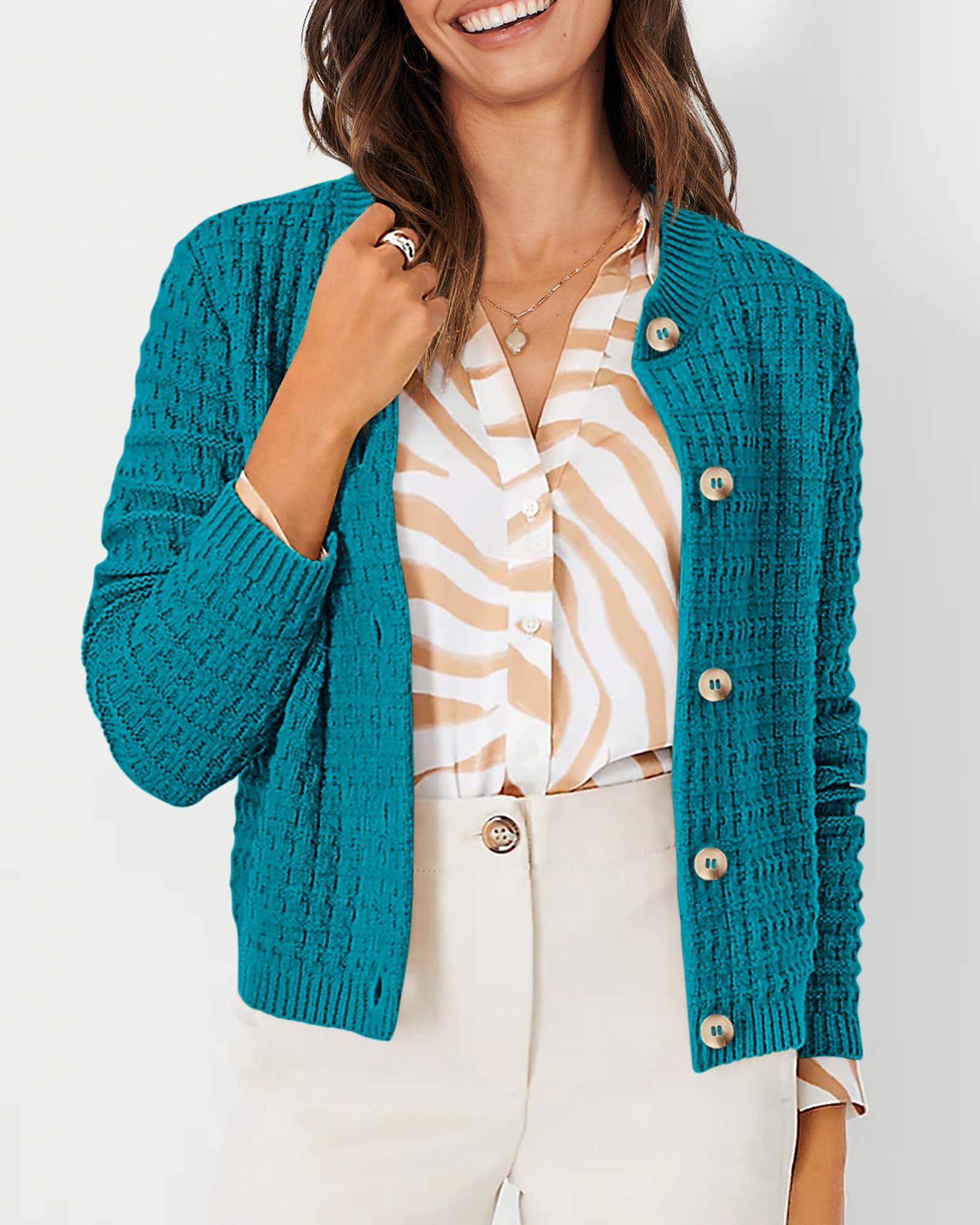 PRETTYGARDEN Women's Knit Cardigan Sweaters Casual Long Sleeve Open Front Button Down Trendy Jackets Outerwear