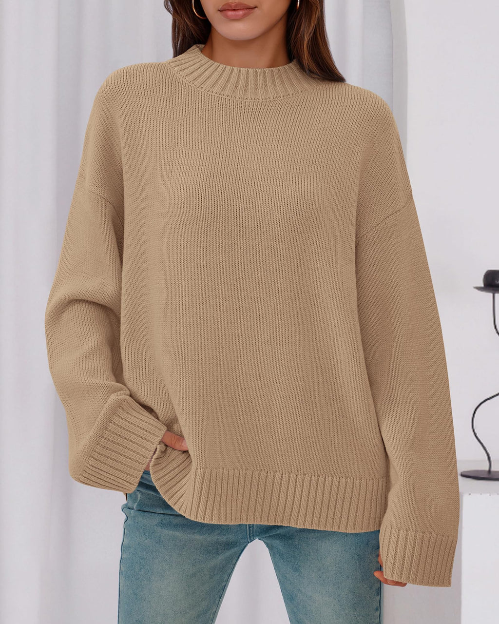 BTFBM Sweaters for Women Casual Crewneck Long Sleeve Loose Ribbed Knit Pullover Sweater Winter Clothes Fall Outfits