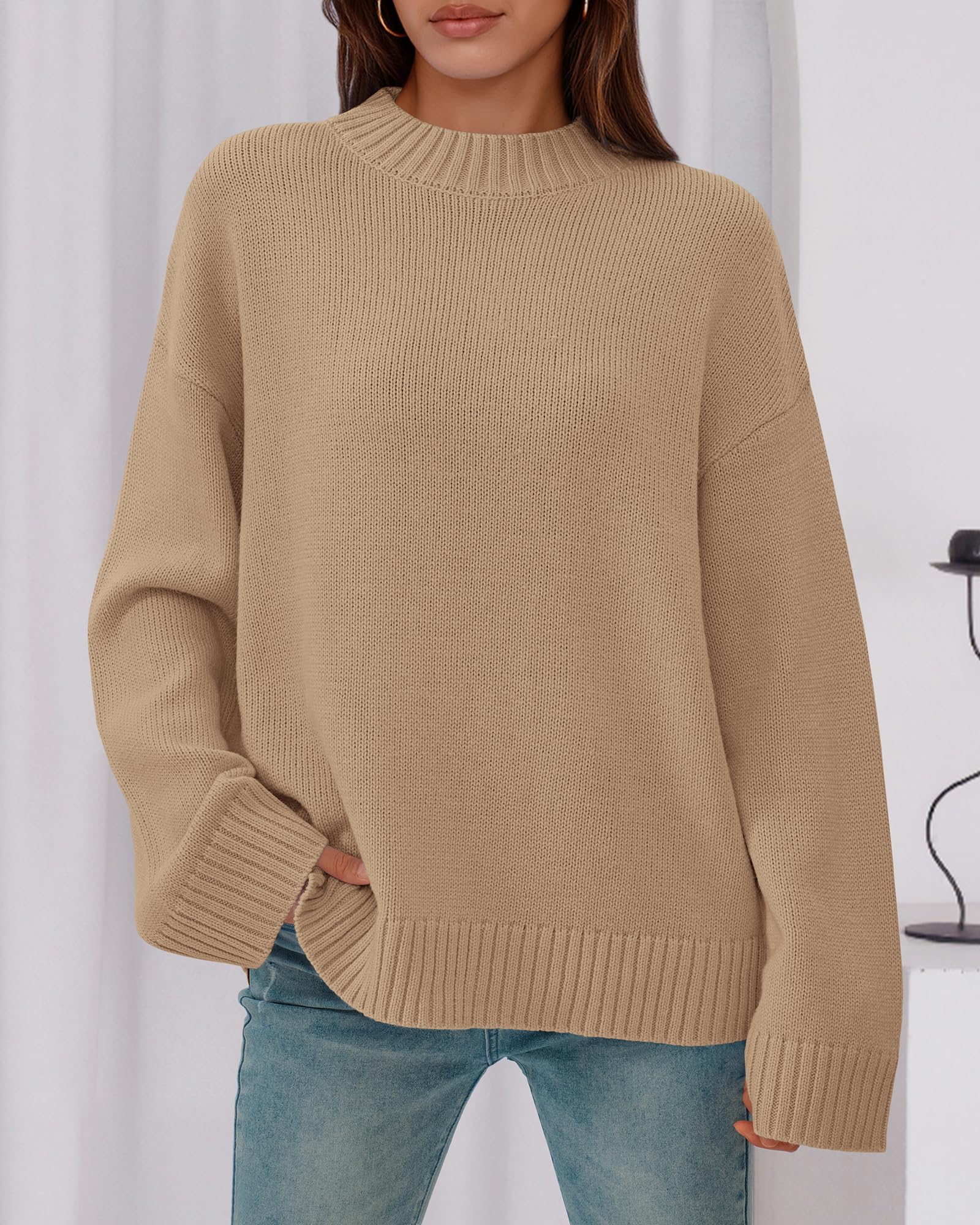BTFBM Sweaters for Women Casual Crewneck Long Sleeve Loose Ribbed Knit Pullover Sweater Winter Clothes Fall Outfits