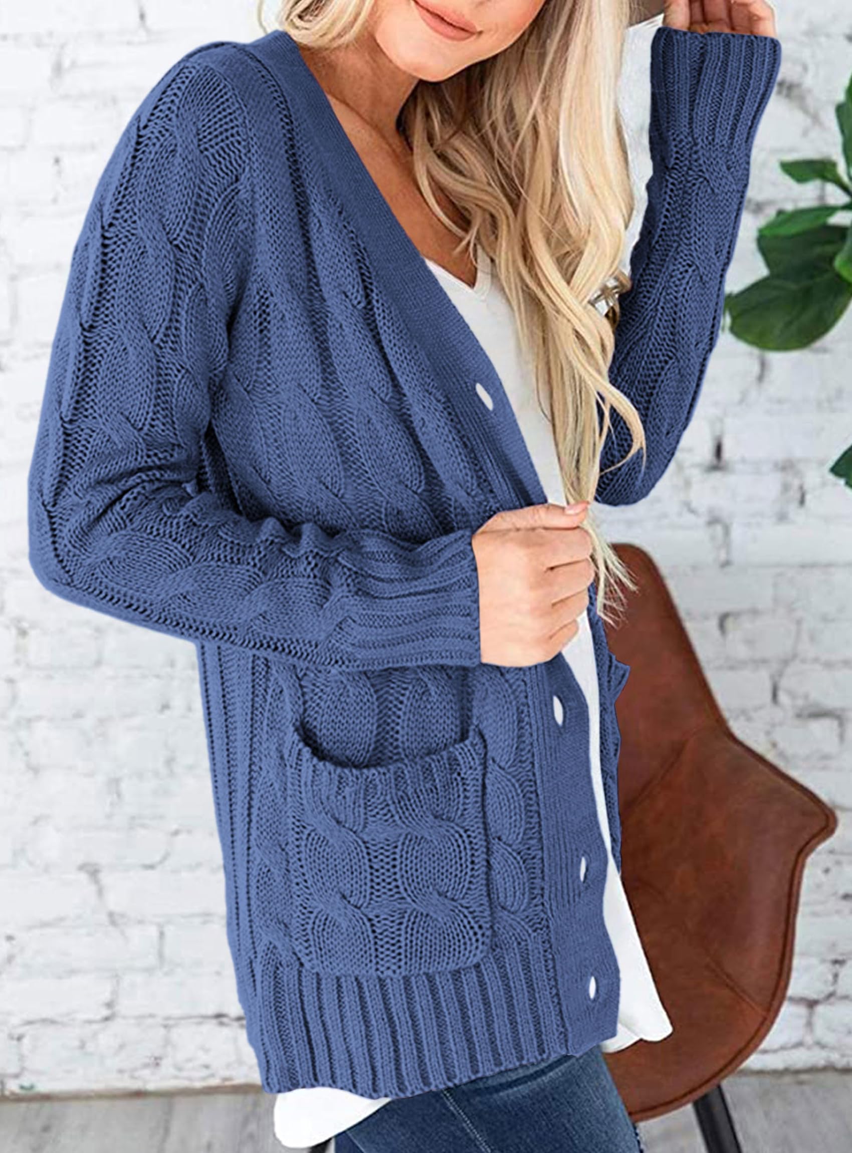 PRETTYGARDEN Women's Open Front Cardigan Sweaters Fall Fashion Button Down Cable Knit Chunky Winter Clothing Outerwear Coats