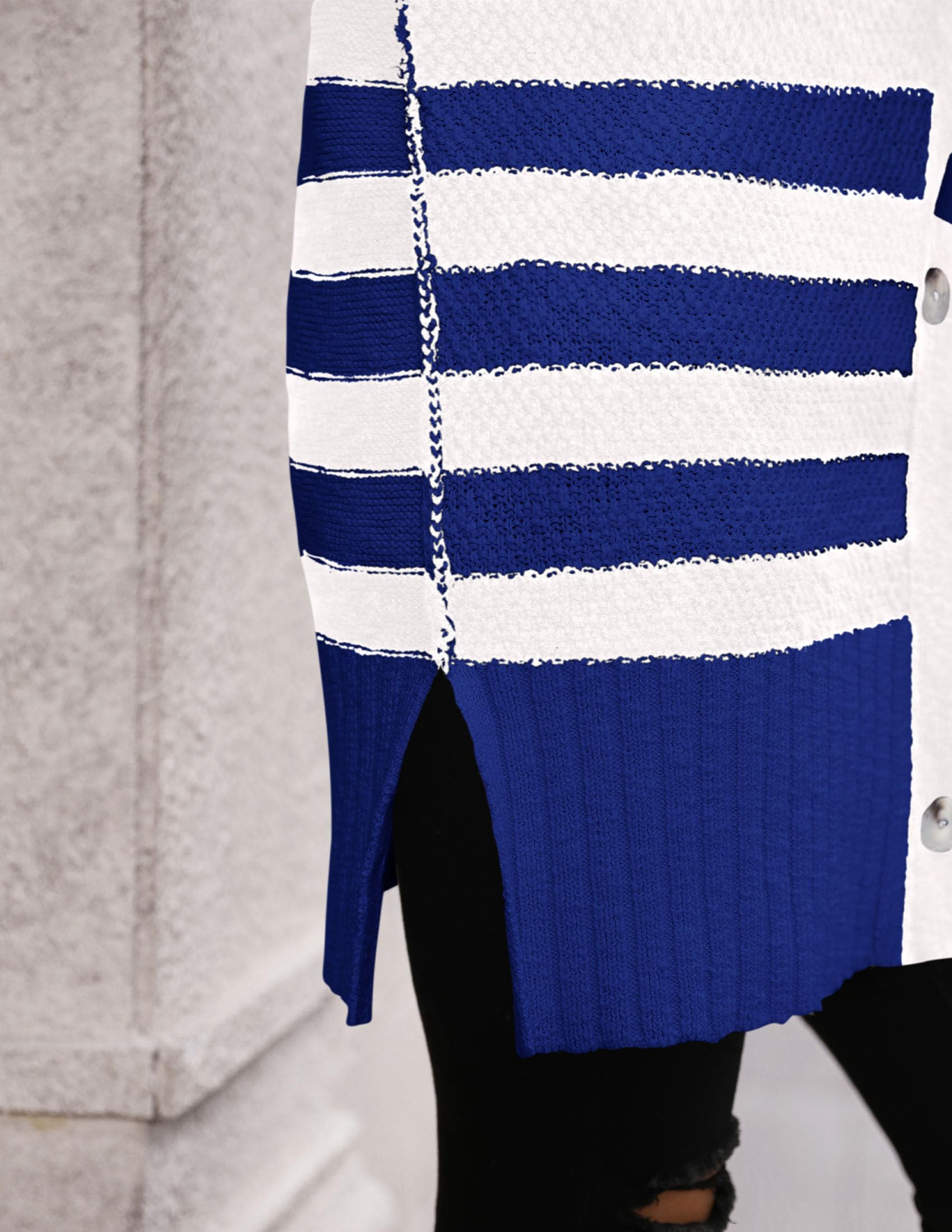 PRETTYGARDEN Women's Winter Striped Cardigan Sweaters Long Sleeve Button Down Open Front Chunky Knit Oversized Sweater Coat