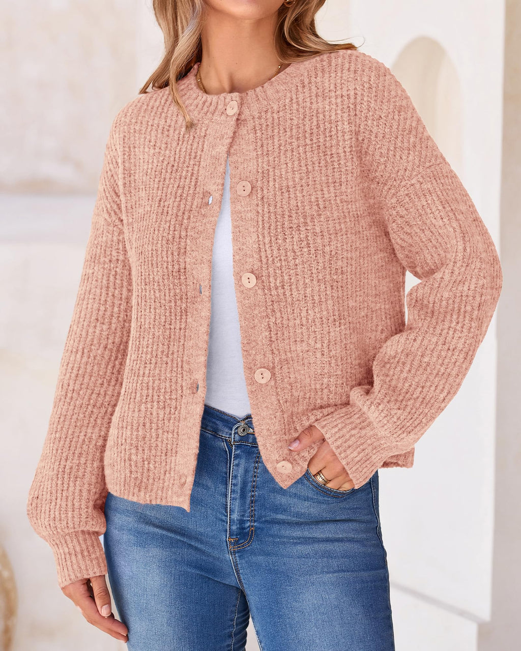 BTFBM Cardigan Sweaters for Women Fall Long Sleeve Button Down Soft Loose Chunky Knit Outwear Cropped Winter Coats