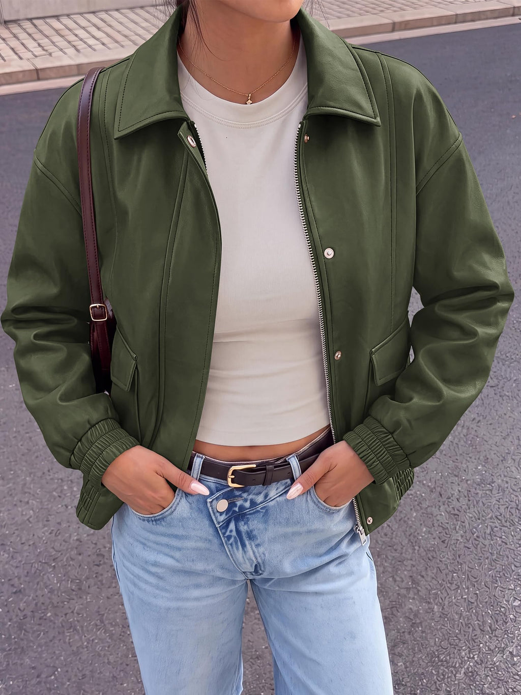 BTFBM Faux Leather Jacket Women Fall Clothes Long Sleeve, Bomber Jackets, Snaps, Pockets, Oversized, Zip Up Motorcycle Outerwear, Airport, Going Out Outfits, Winter Coat
