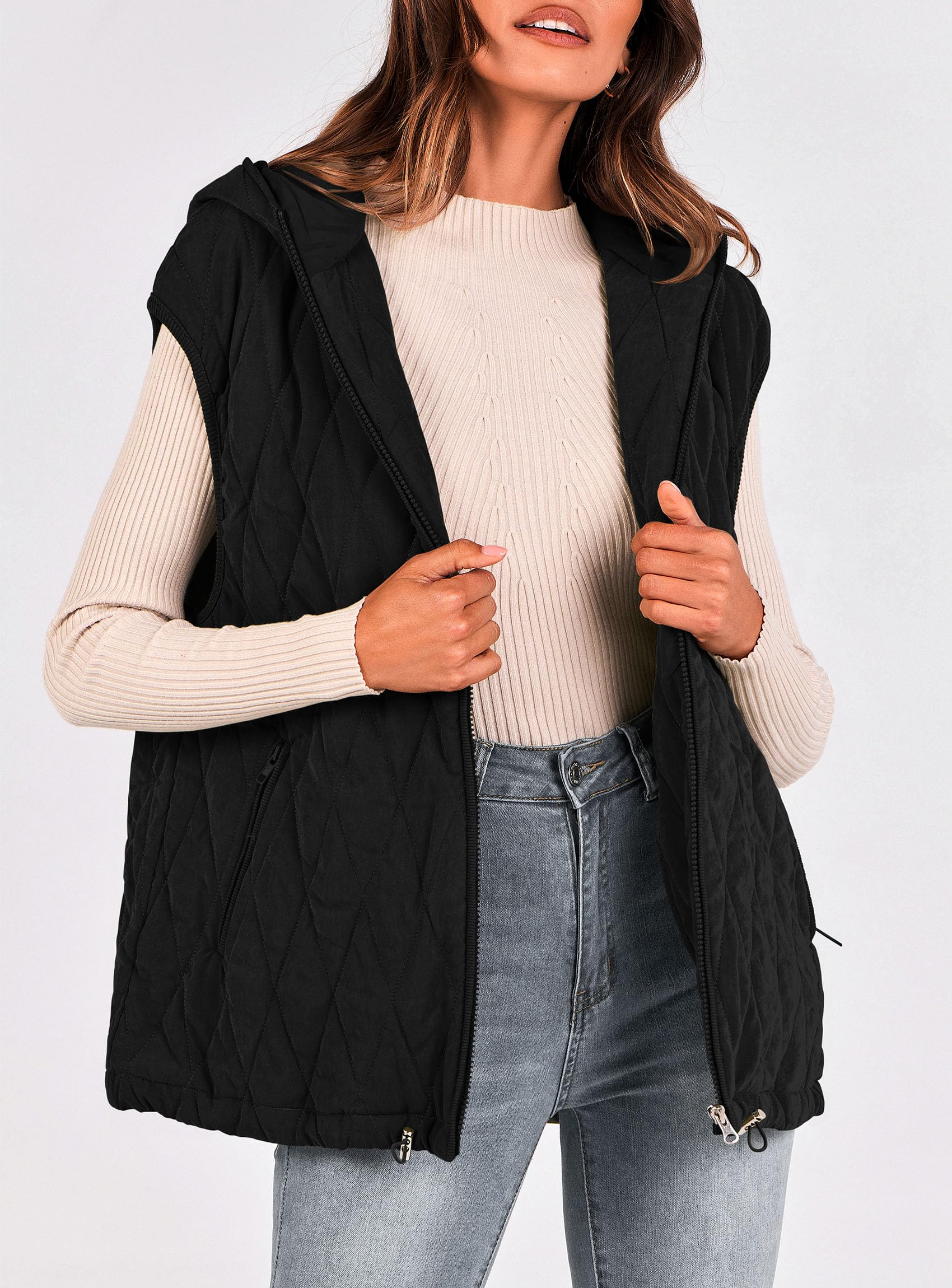 PRETTYGARDEN Women's Fall Spring Vest Casual Sleeveless Hooded Zip Up Jacket Trendy Winter Coat Outerwear