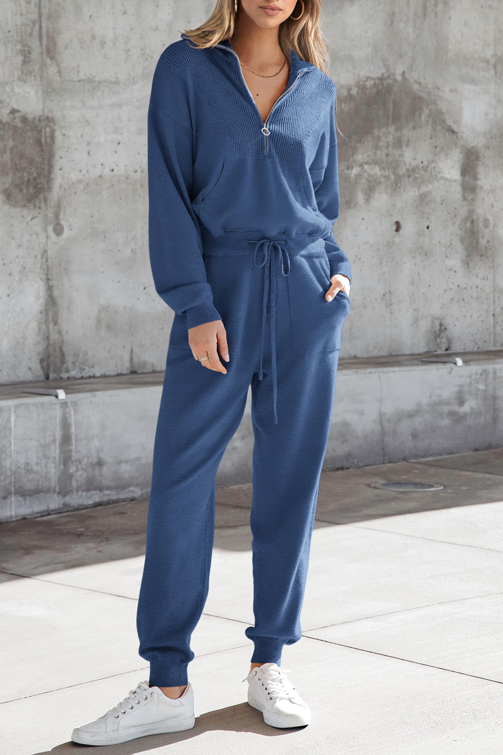 PRETTYGARDEN Women's 2 Piece Sweater Set Pullover Zip Up Sweatshirt Jogger Sweatpants Tracksuit Casual Outfit