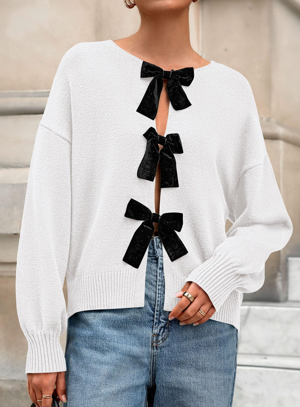 PRETTYGARDEN Cardigan Sweaters for Women Fall Fashion Bow Tie Front Long Sleeve Knit Sweater Tops Cute Winter Clothes