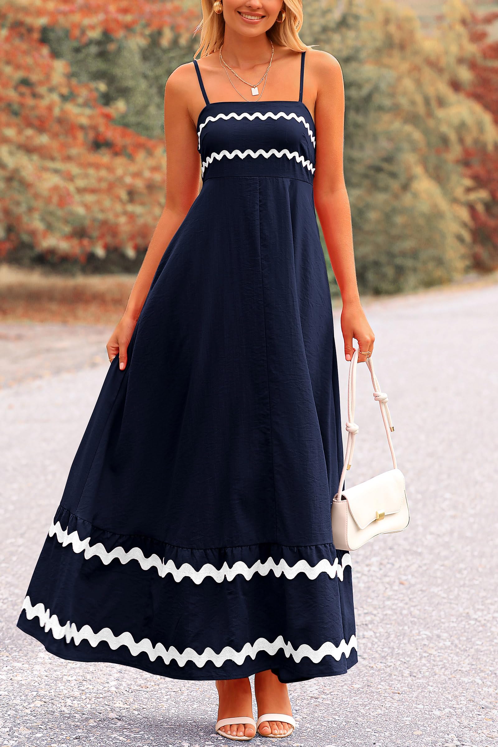 PRETTYGARDEN Women's Summer Flowy Maxi Dress Casual Sleeveless Spaghetti Strap Ruffle Beach Long Dresses