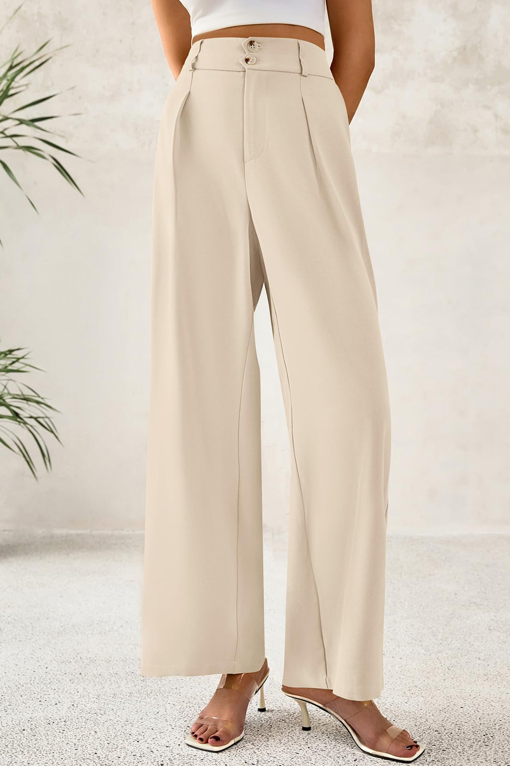 FreshPretty Women Wide Leg Dress Pants High Waist Work Trousers Button Pleated Slacks Palazzo Pants Business Casual Outfits