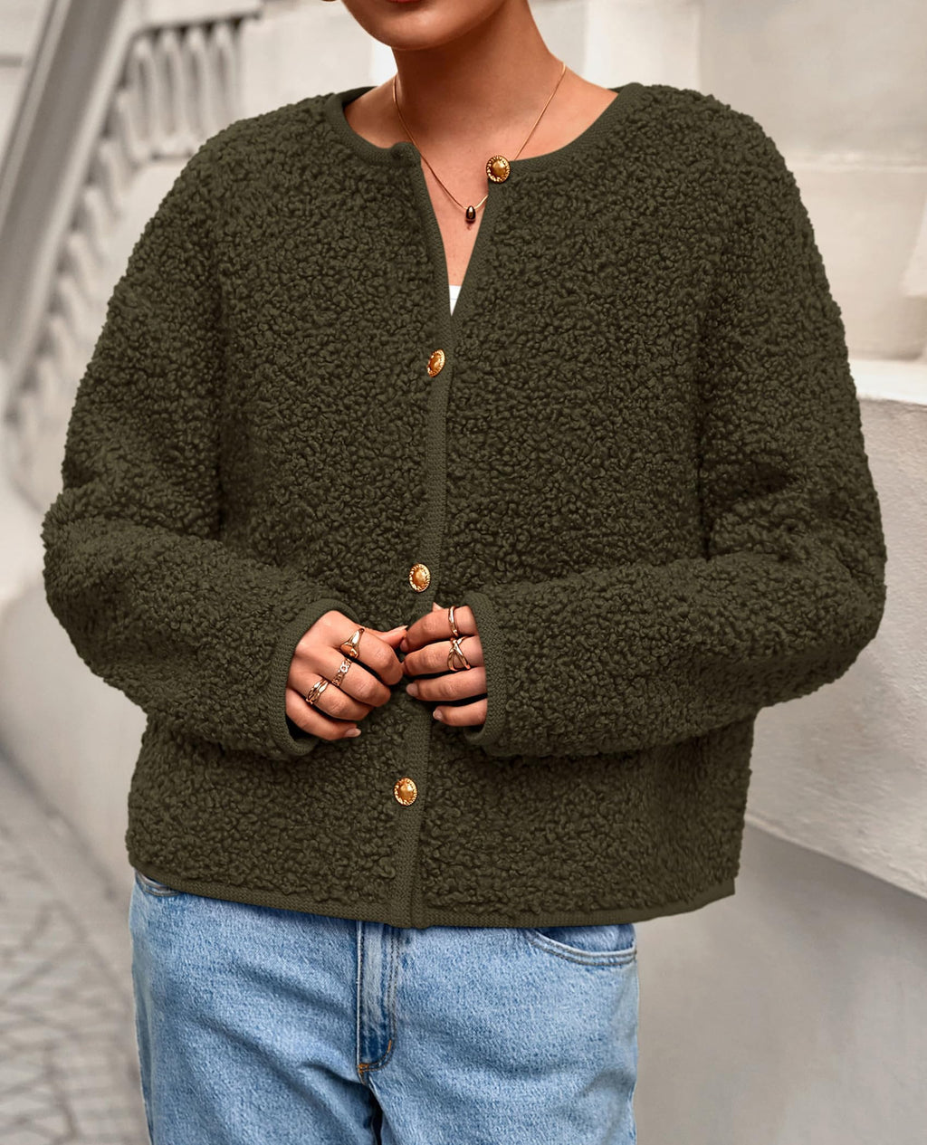 PRETTYGARDEN Women's Fall Fashion Clothes Trendy Fleece Sherpa Cropped Jackets Buttons Warm Casual Winter Faux Fur Coats