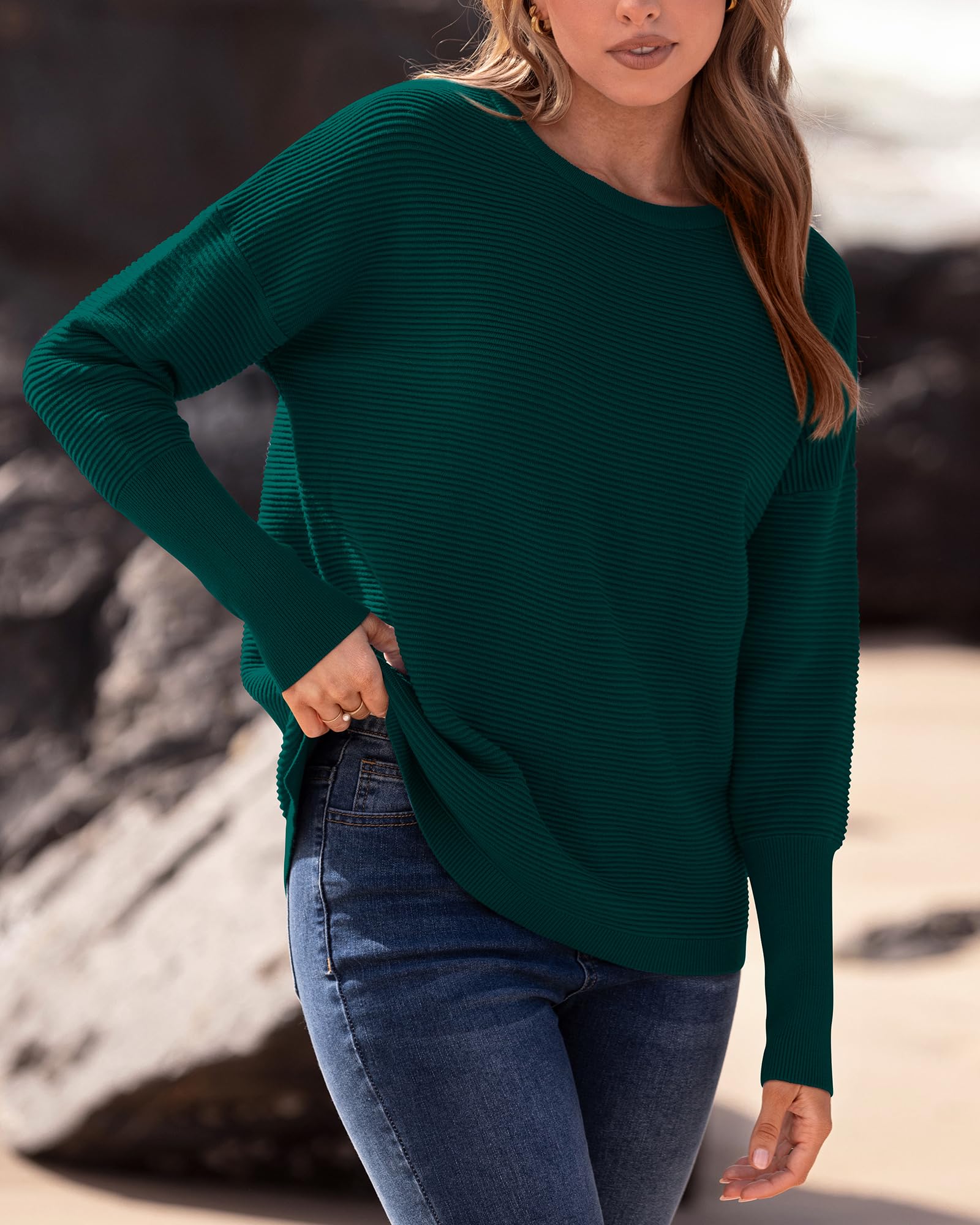 FreshPrettyFall Sweaters for Women Casual Long Sleeve Sweater Striped Loose Fit Pullover Tops