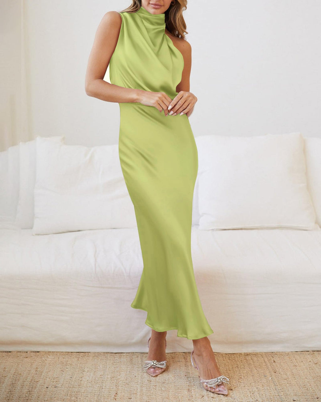 BTFBM Cocktail Dresses for Women Summer Satin Silk Sleeveless Mock Neck Maxi Wedding Guest Dress Spring Outfits