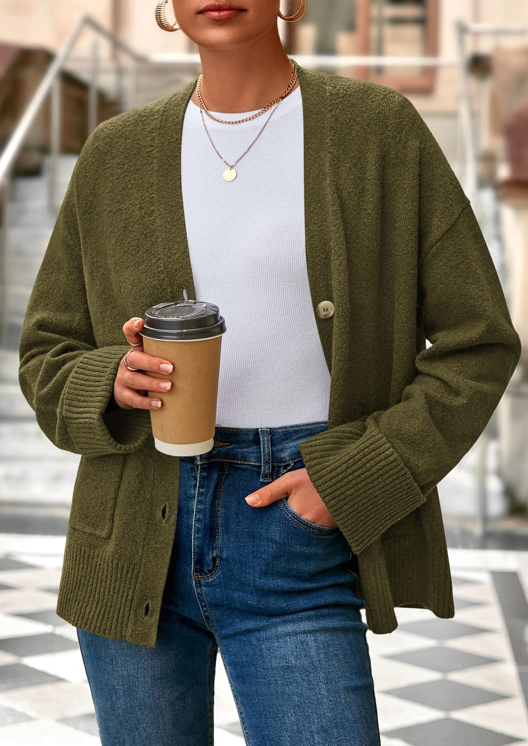 PRETTYGARDEN Women's Oversized Cardigan Sweaters Trendy Chunky Knit Long Sleeve V Neck Button Down Fall Winter Outfits