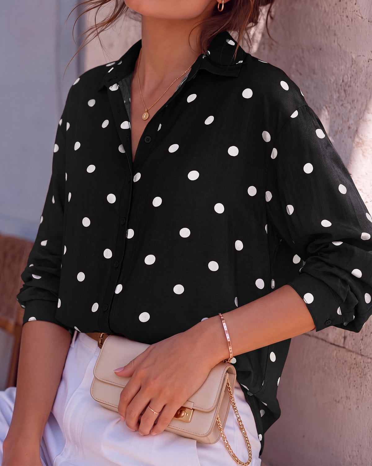 BTFBM Womens Blouses Dressy Casual Floral Long Sleeve Shirts Polka Dot Tops Classic Lapel Collar,Button Cuffs,V Neck Button Down Shirt,Business Casual Outfits,Early Fall Fashion Clothing Trendy