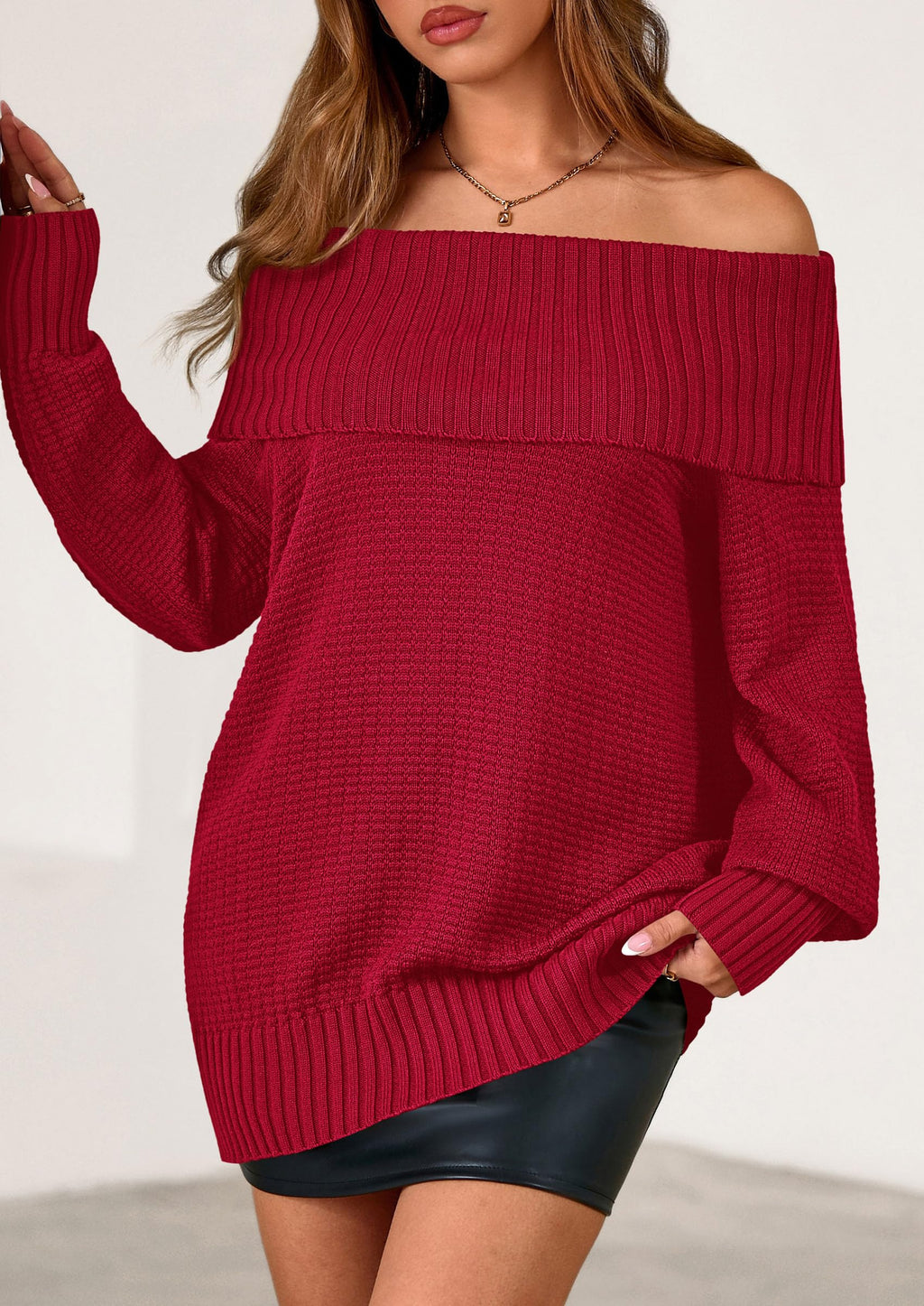 PRETTYGARDEN Womens Off The Shoulder Sweater Long Sleeve Tops Loose Knit Pullover Sweaters Fashion Fall Clothes