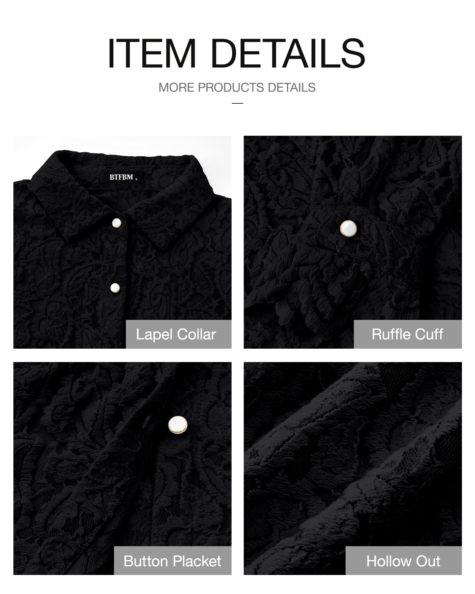 FreshPretty Long Sleeve Lace Blouses for Women Spring Dressy Casual Button Down Shirts Date Night Outfit Club Party Tops