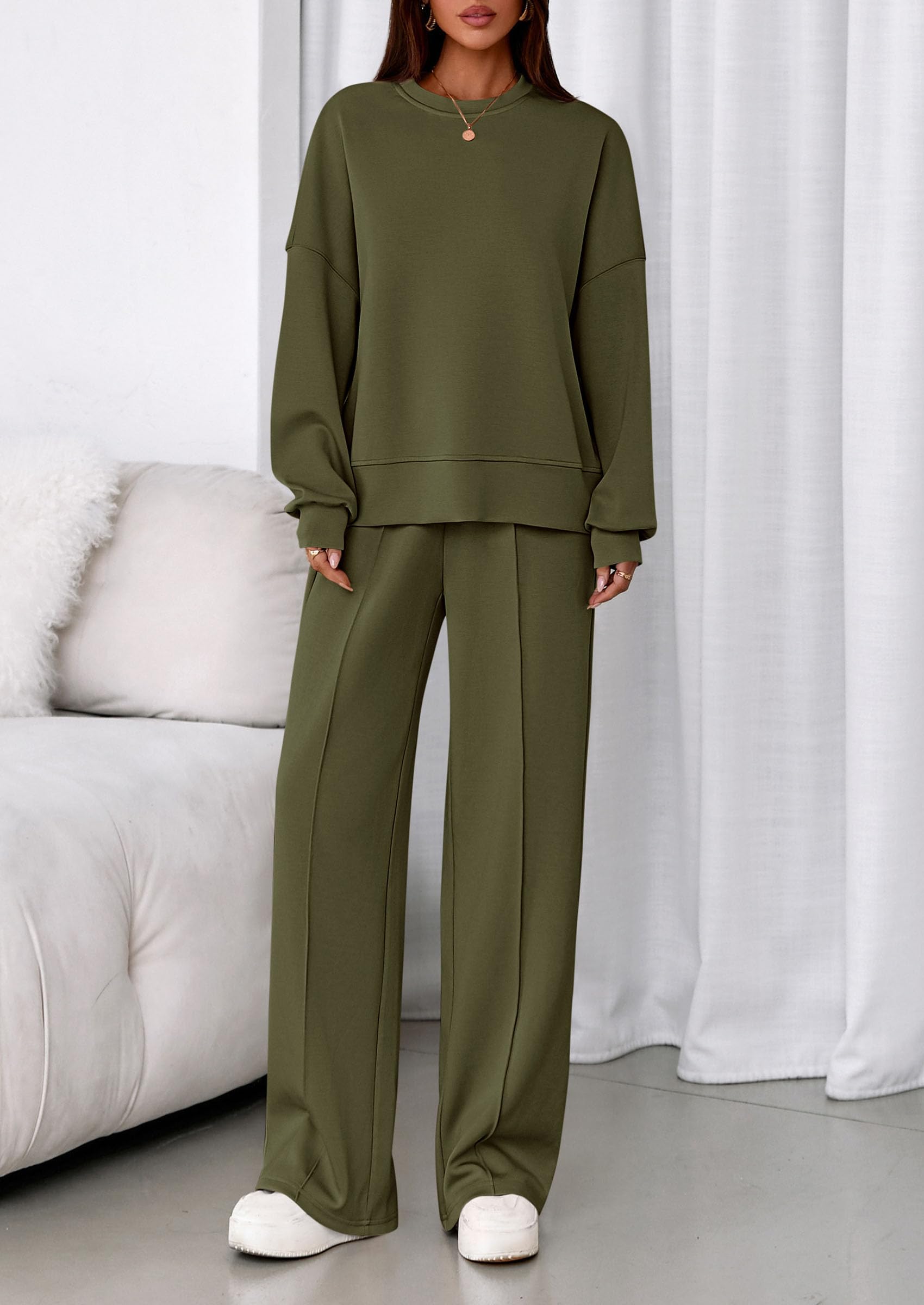 PRETTYGARDEN 2 Piece Sets For Women Fall Trendy Long Sleeve Sweatshirt Wide Leg Pants Loungewear Set Matching Sweatsuit