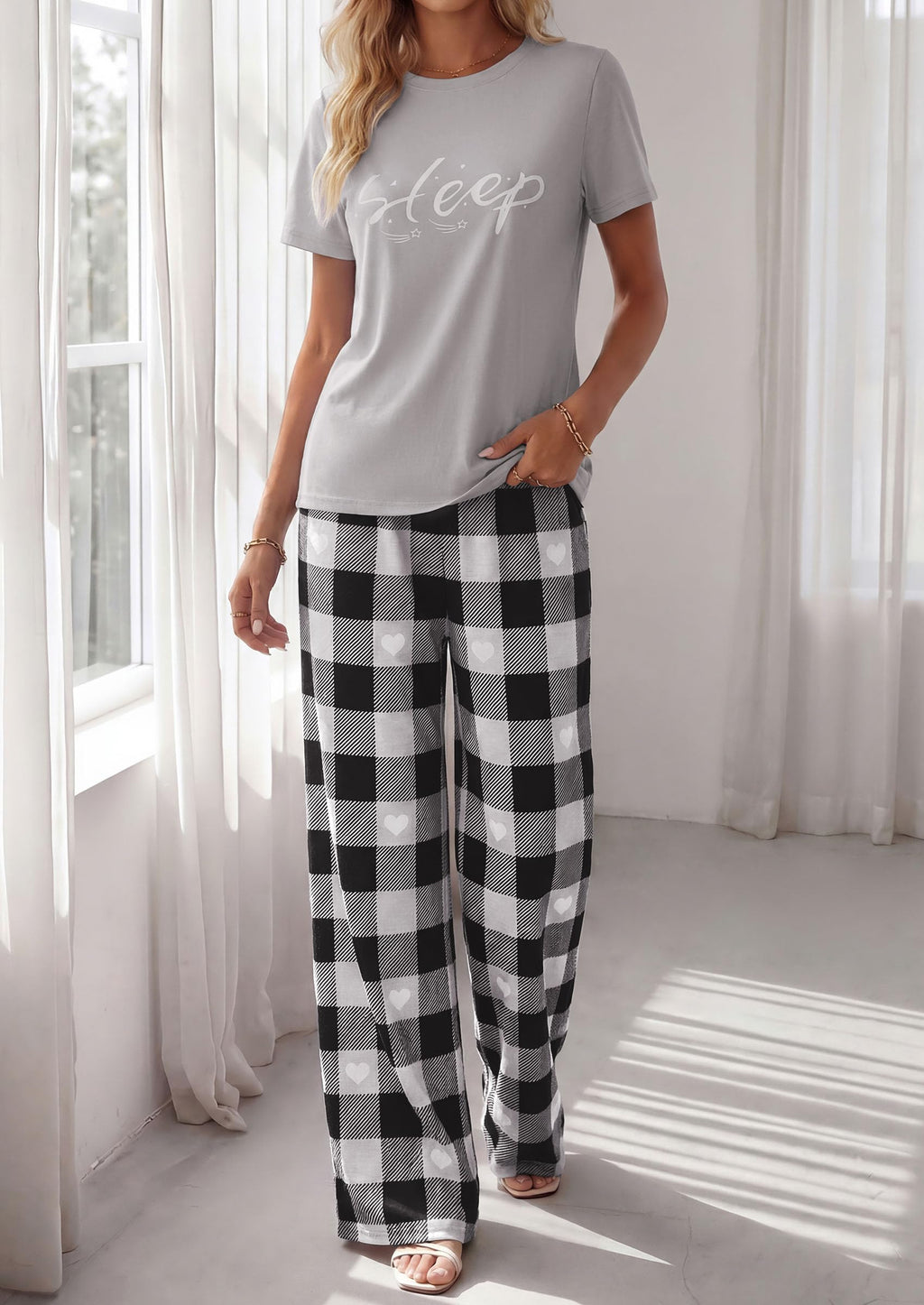 PRETTYGARDEN Womens Pajama Sets 2 Piece Lounge PJ Set Summer Soft Sleepwear Short Sleeve Top Loose Pants Spring Outfits