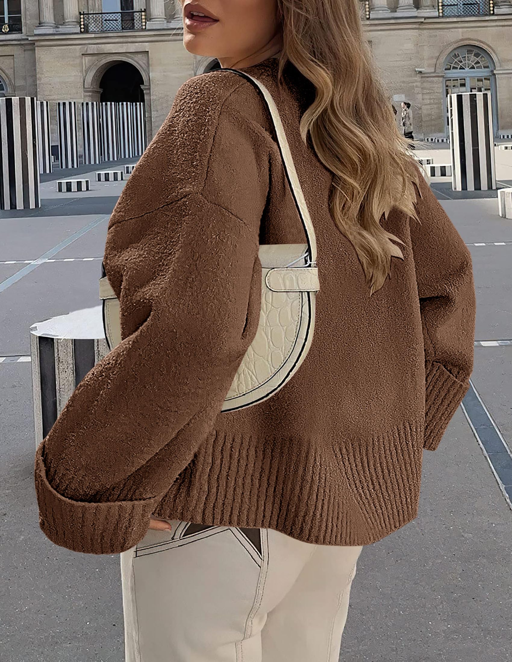 PRETTYGARDEN Women's Fall Oversized Sweaters Casual Crewneck Pullover Long Sleeve Fuzzy Chunky Knit Tops Blouse