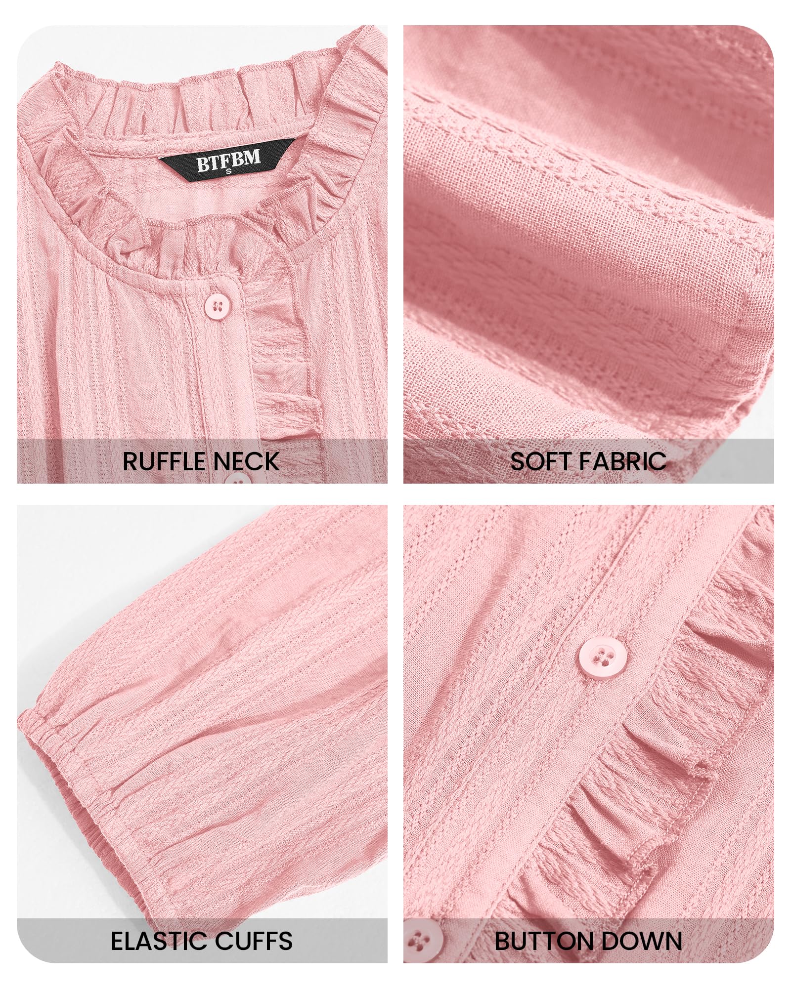 BTFBM Long Sleeve Shirts for Women Trendy Ruffle Tops Lightweight Button Down Shirt Loose Spring Blouses