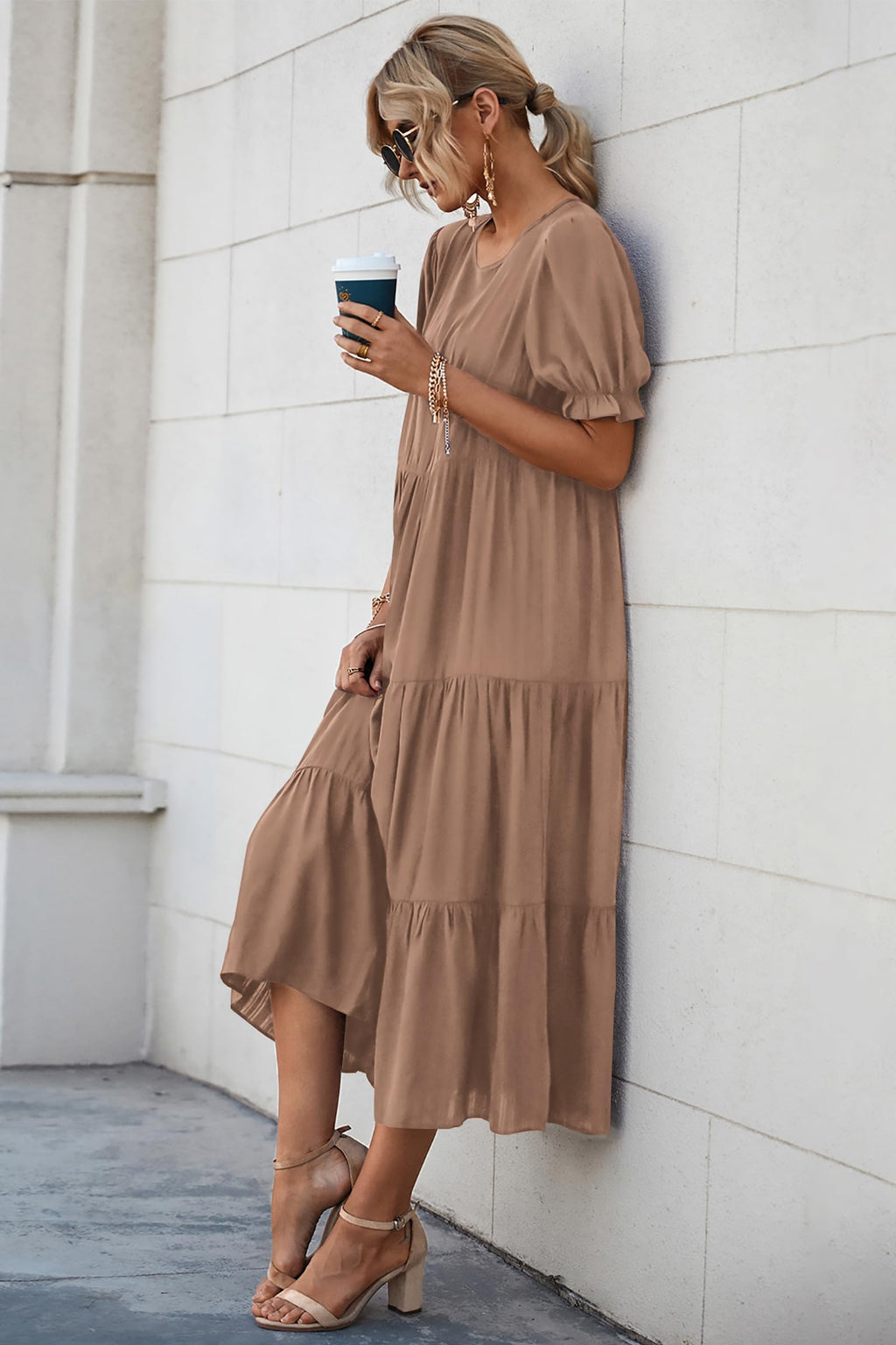 PRETTYGARDEN Summer Dresses for Women Casual Floral Boho Midi Sun Dress Puff Short Sleeve Flowy Beach Vacation Sundress