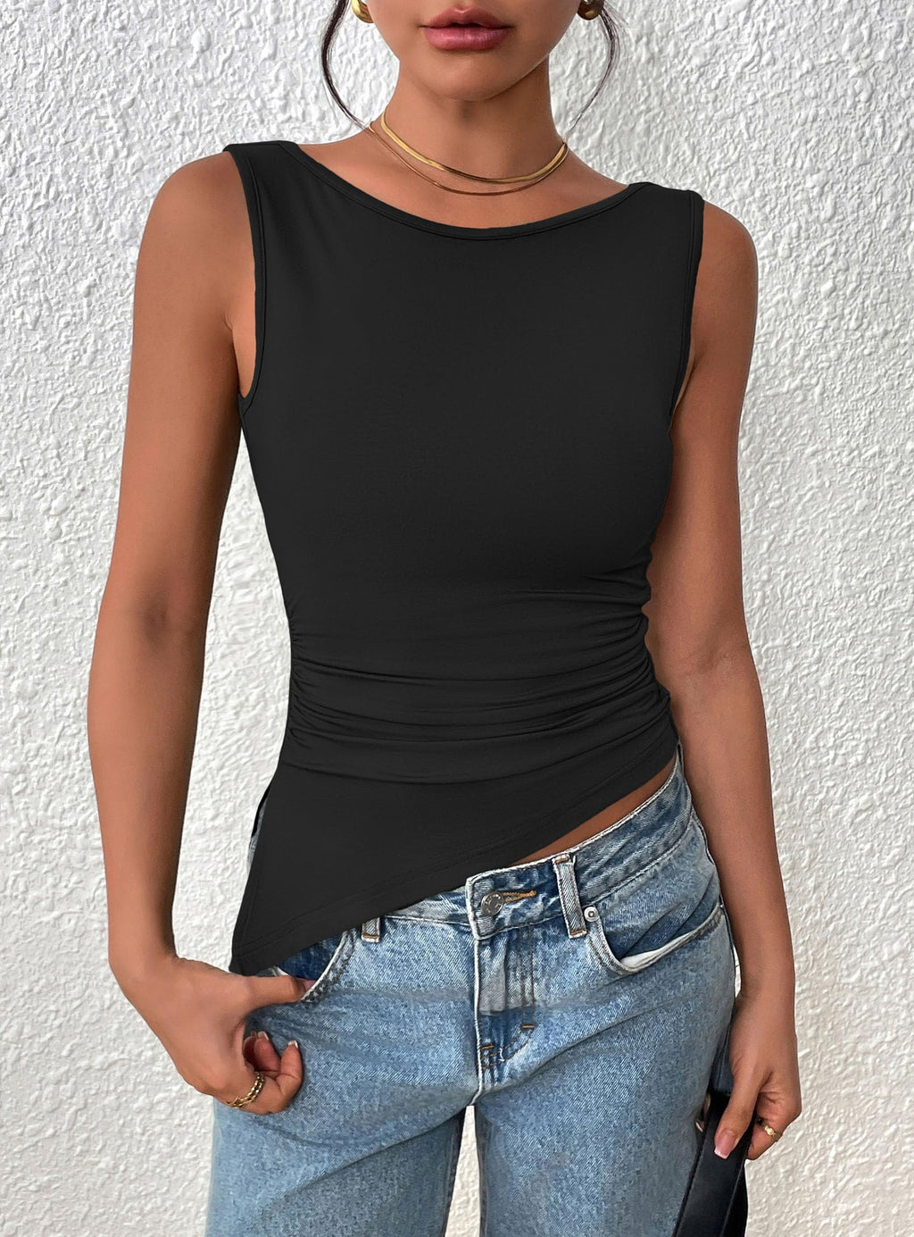 PRETTYGARDEN Womens Ruched Tank Tops  Summer Sleeveless Slim Fit T Shirts Blouses Going Out Y2K Fashion Clothes