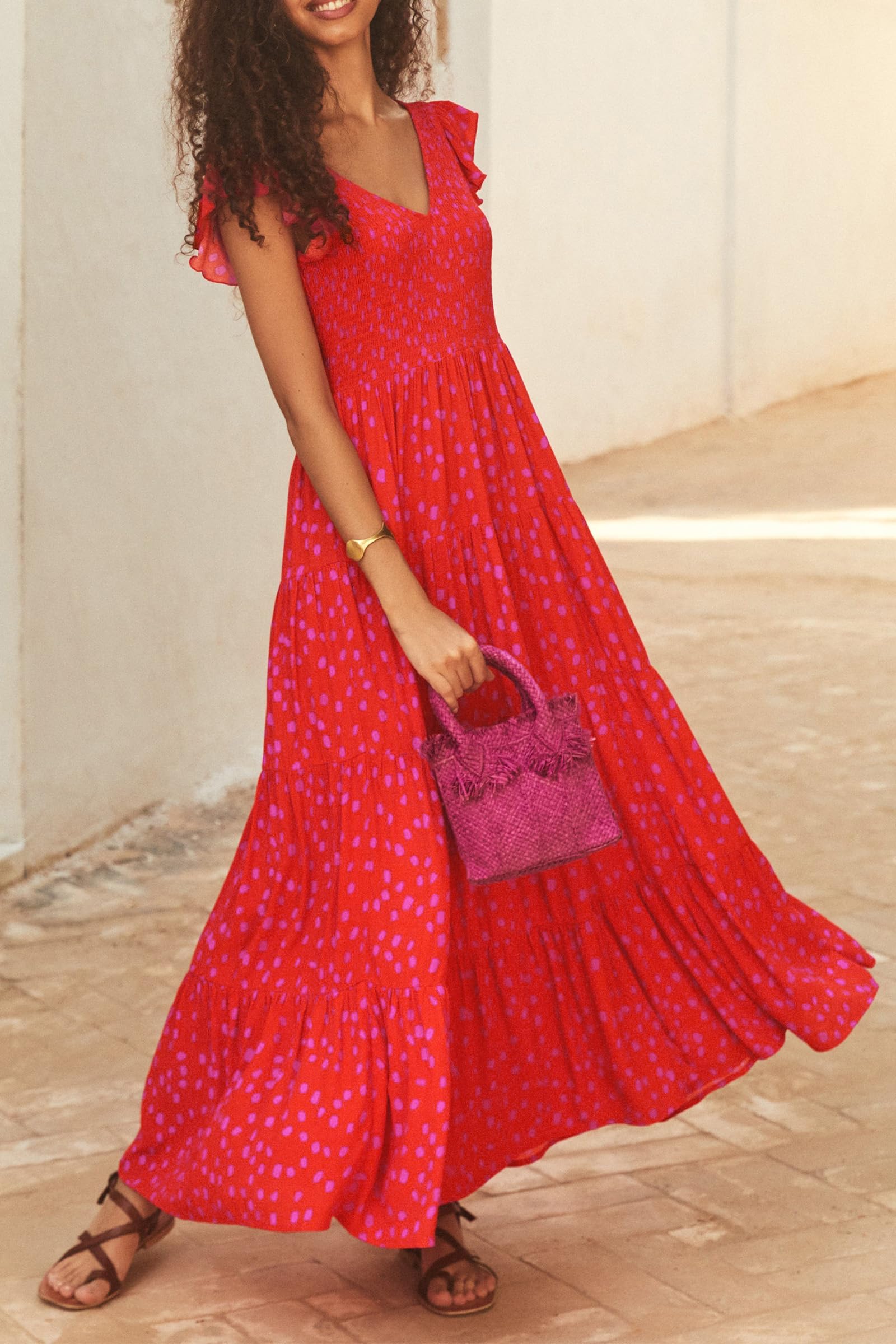 Visit the PRETTYGARDEN Store PRETTYGARDEN Women's Summer Floral Midi Dress Cap Sleeve V Neck Ruffle Long Flowy Boho Casual Beach Vacation Dresses