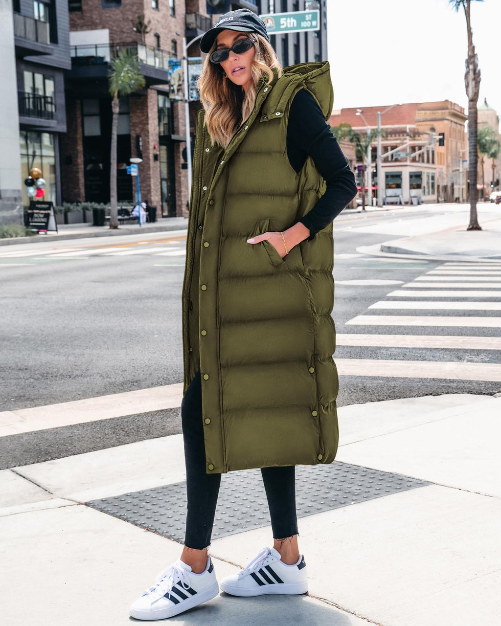 FreshPretty Long Puffer Vest Women Quilted Hooded Button Down Zip Up Sleeveless Vests Outerwear Padded Jacket Fall Winter Coat