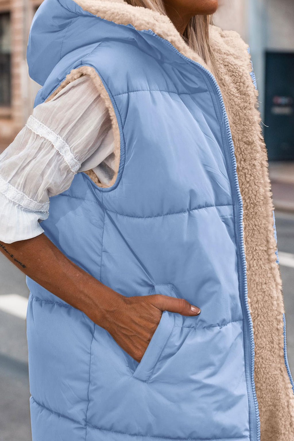 PRETTYGARDEN Womens Fall Reversible Long Vests Sleeveless Fleece Jacket Zip Up Hoodie Pockets Warm Coat Winter Clothing