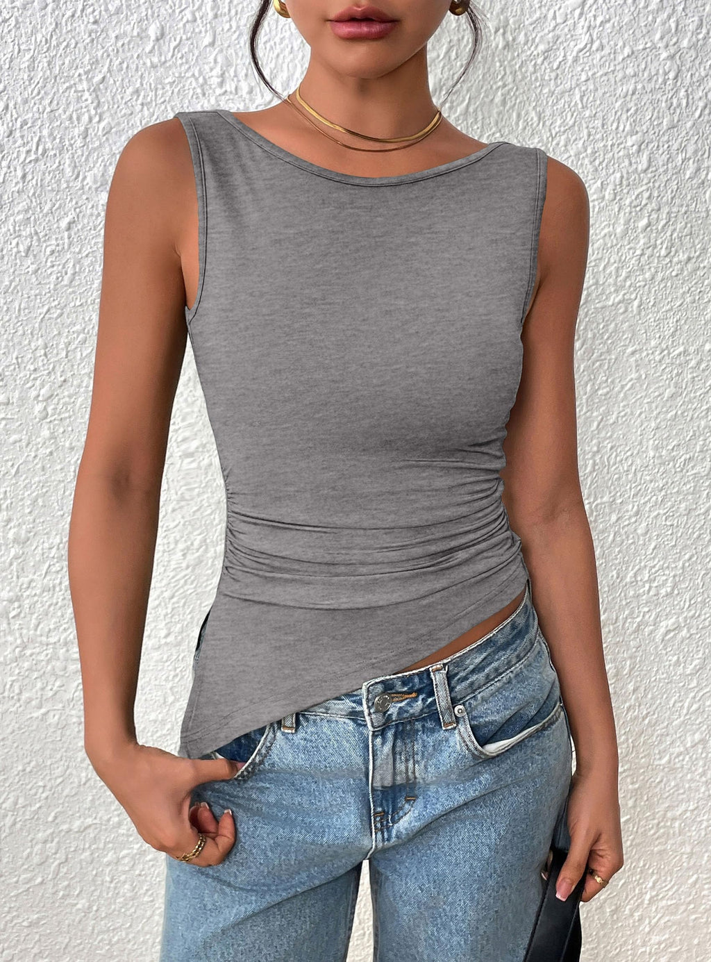 PRETTYGARDEN Womens Ruched Tank Tops  Summer Sleeveless Slim Fit T Shirts Blouses Going Out Y2K Fashion Clothes