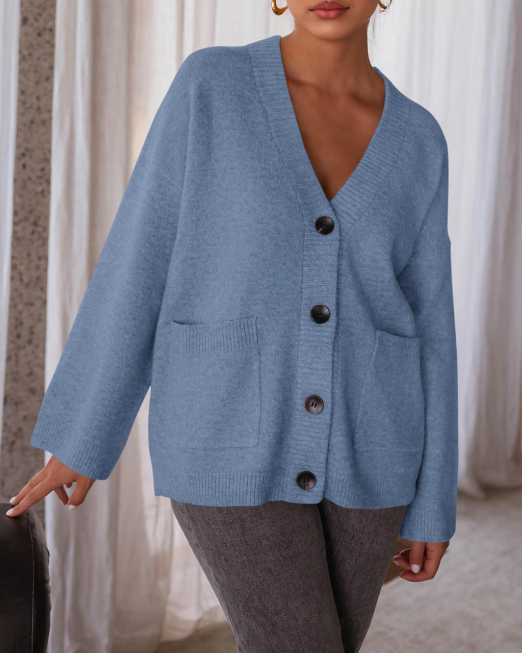 BTFBM Oversized Cardigan Sweaters for Women Trendy Fall Fashion Button Down Long Sleeve Chunky Knit Cardigans