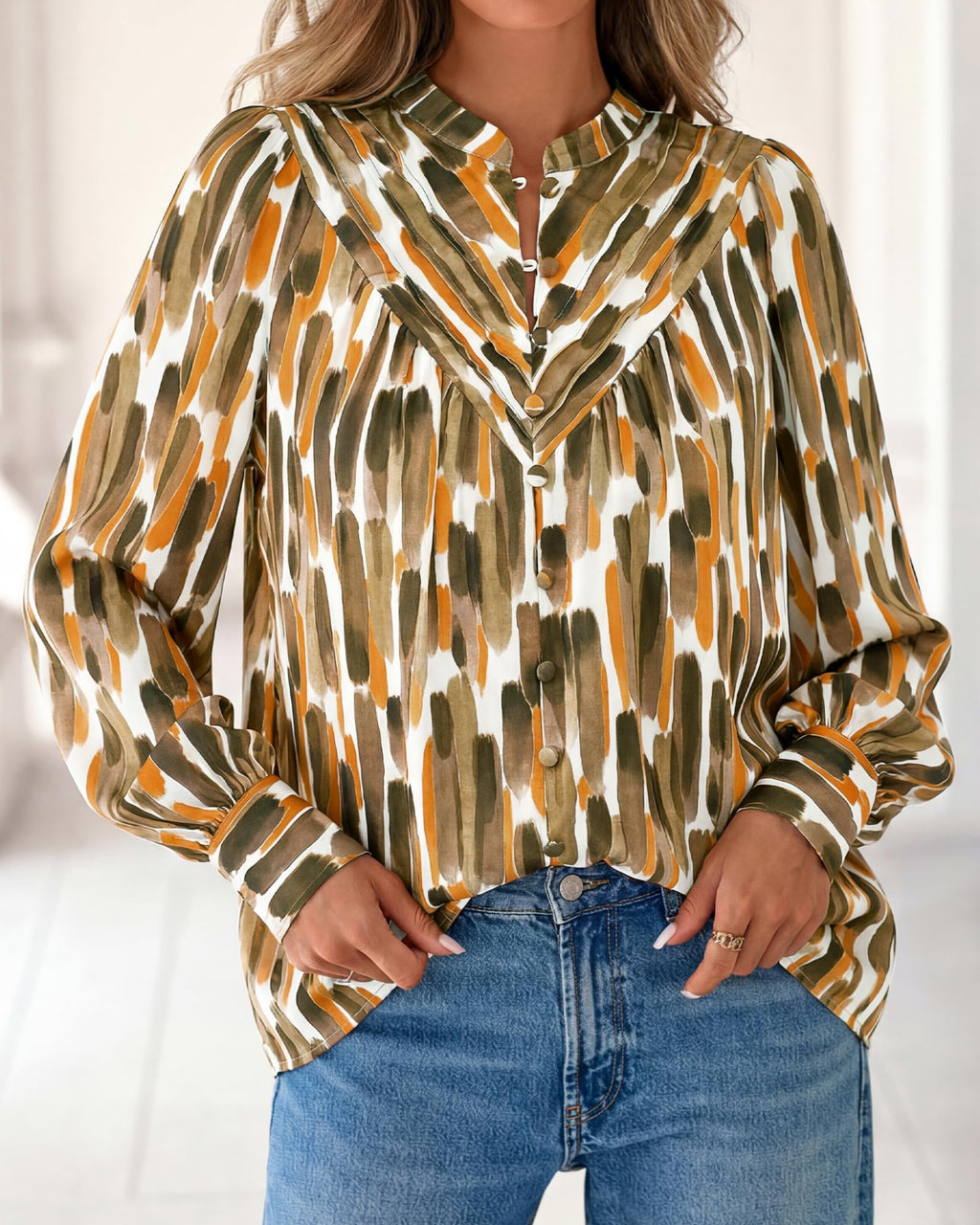 BTFBM Womens Tops Dressy Casual Spring Boho Floral V Neck Long Sleeve Half Button Down Shirt Work Business Blouses
