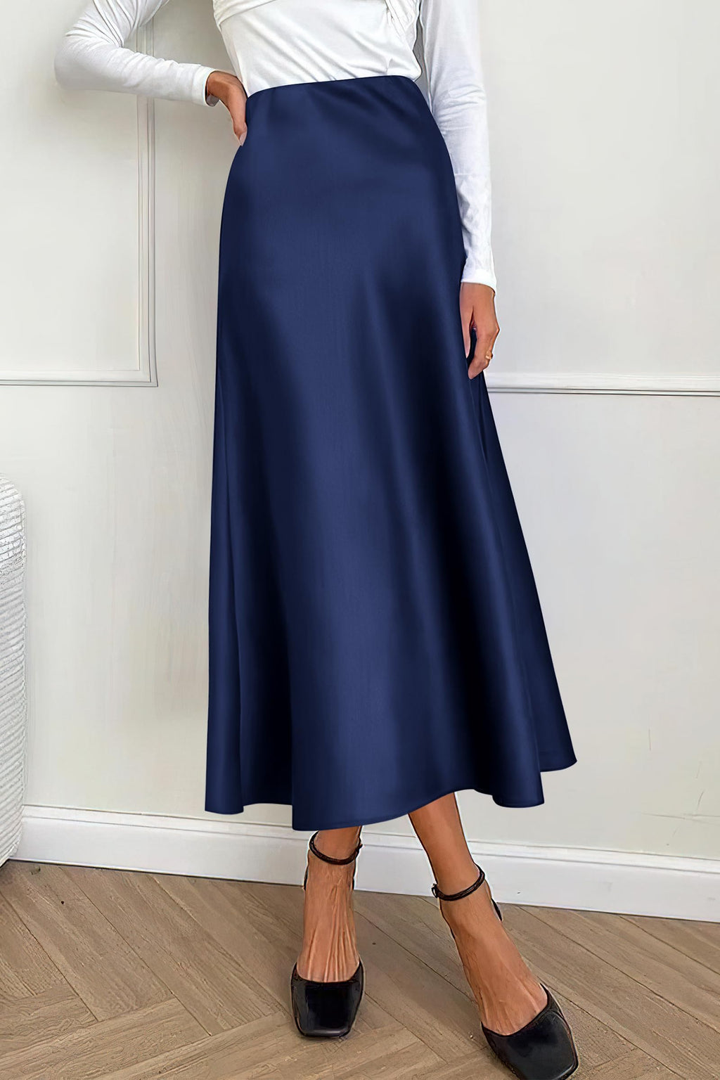 PRETTYGARDEN Women's Satin Skirts Dressy Casual Fall High Waisted Cocktail Wedding Flowy Elegant A Line Midi Skirt