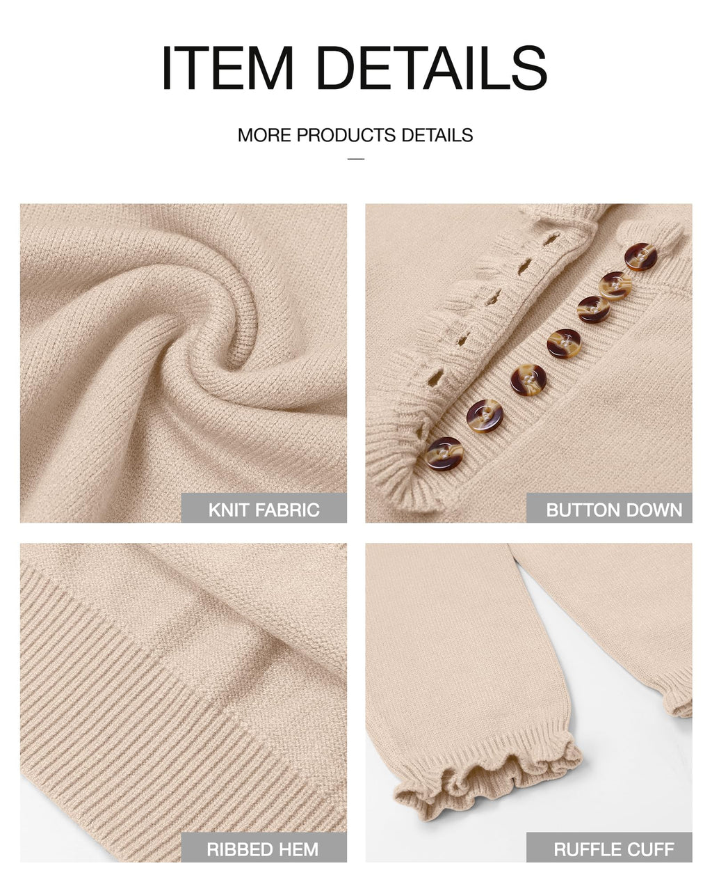 FreshPretty Womens Sweaters Fall Winter Clothes Long Sleeve Button Down Ruffle Crew Neck Casual Knitted Pullover Tops