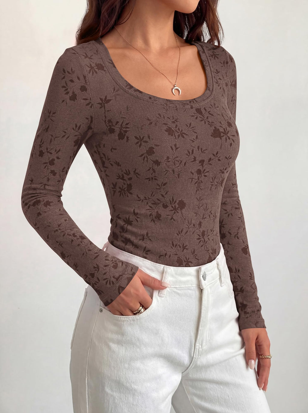 BTFBM Women's Long Sleeve Scoop Neck Shirts Floral Tops | Casual Women Fall Clothes, Ribbed Slim Fitted T-Shirts, y2k Fashion Clothing, Concert Going Out Top, Club Date Night Outfits