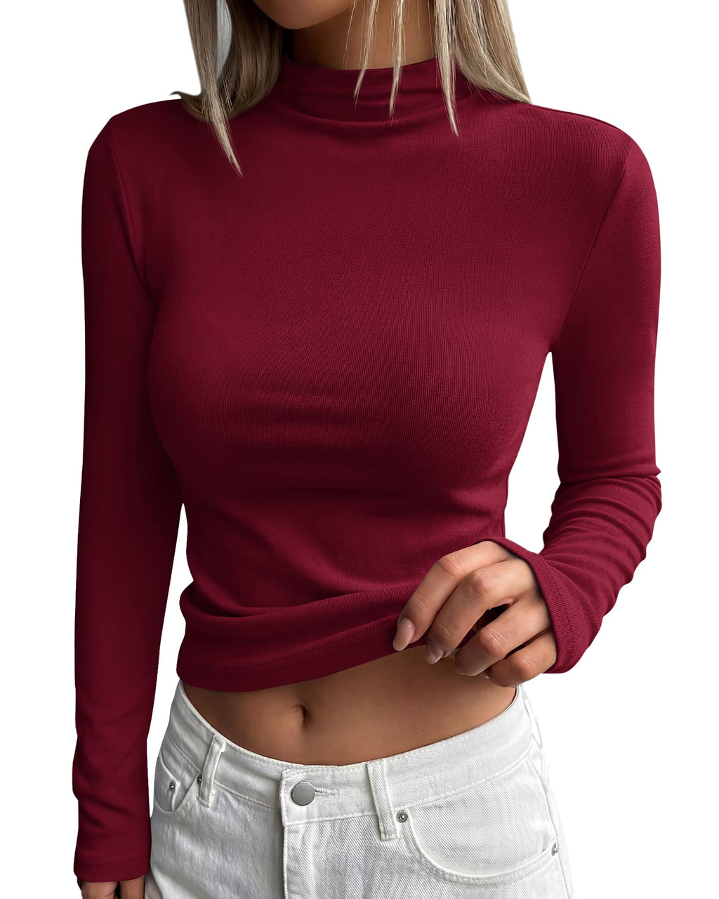 BTFBM Mock Tops for Women Fitted Long Sleeve Shirts Fall Fashion Clothing Thermal Layering Undershirts Going Out Outfits