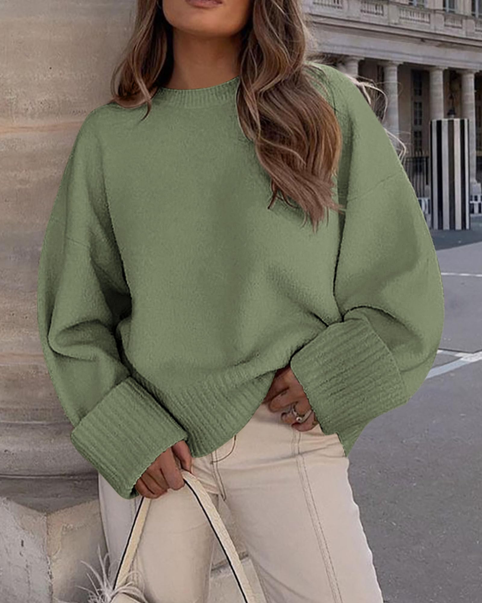 PRETTYGARDEN Women's Fall Oversized Sweaters Casual Crewneck Pullover Long Sleeve Fuzzy Chunky Knit Tops Blouse