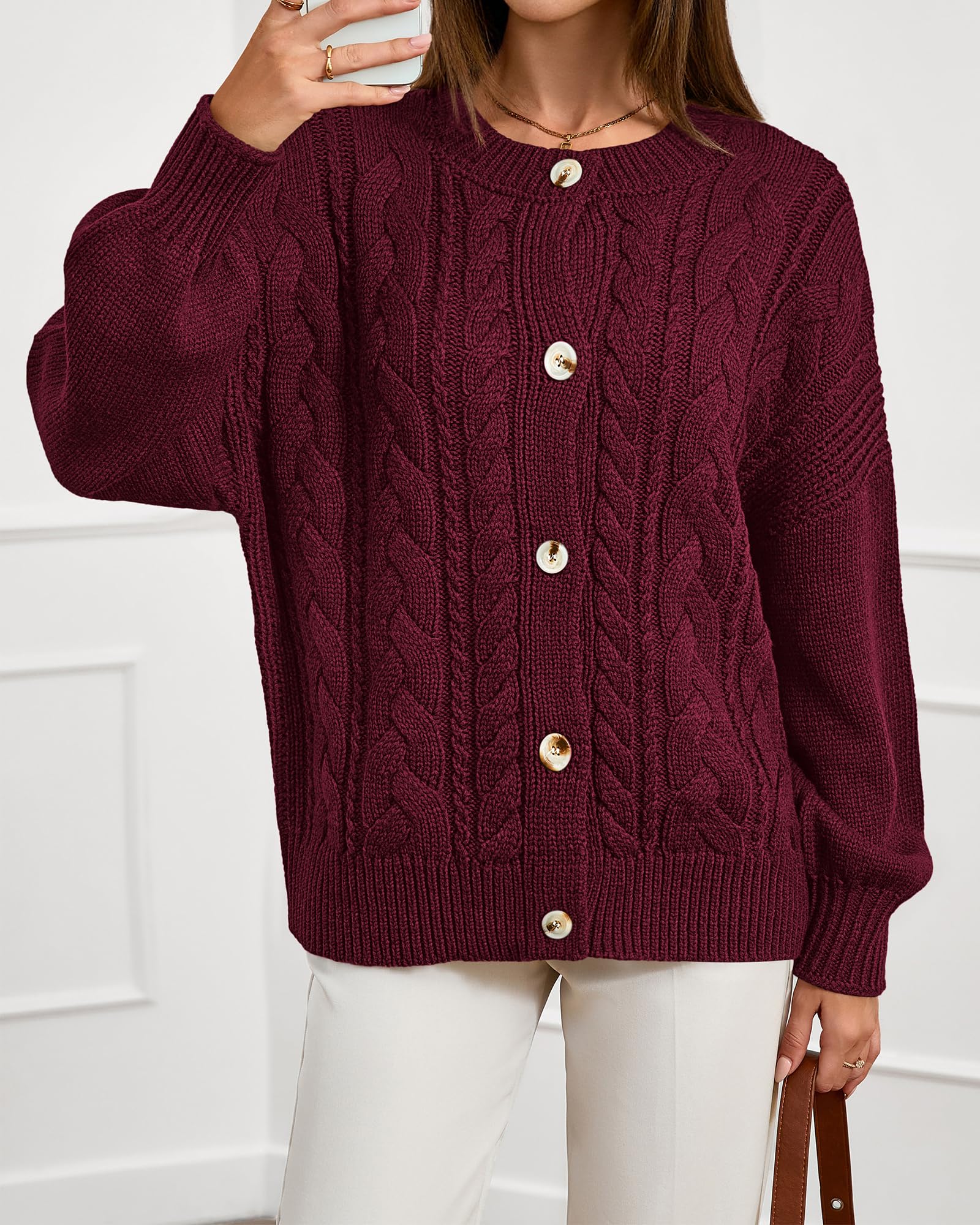 FreshPretty Chunky Cardigan Sweaters for Women Fall Fashion Button Long Sleeve Loose Cable Knit Winter Coats Outerwear