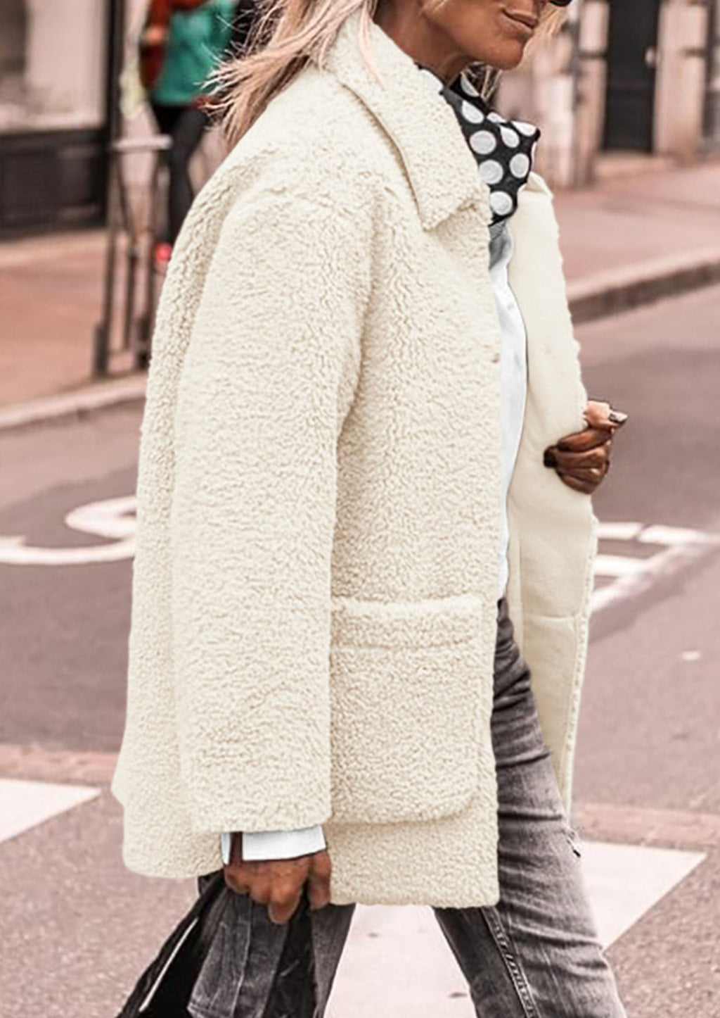 PRETTYGARDEN Women's Winter Faux Fur Coats Long Sleeve Lapel Button Down Pockets Fleece Sherpa Jacket Casual Trendy Outerwear