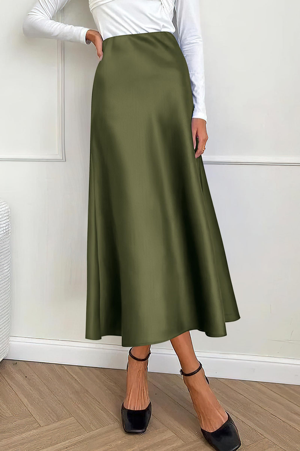 PRETTYGARDEN Women's Satin Skirts Dressy Casual Fall High Waisted Cocktail Wedding Flowy Elegant A Line Midi Skirt