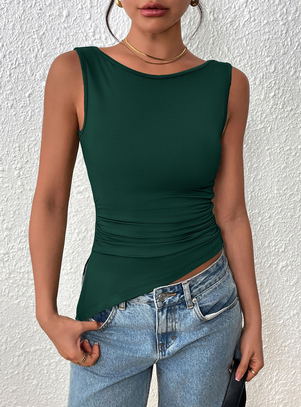 PRETTYGARDEN Womens Ruched Tank Tops  Summer Sleeveless Slim Fit T Shirts Blouses Going Out Y2K Fashion Clothes