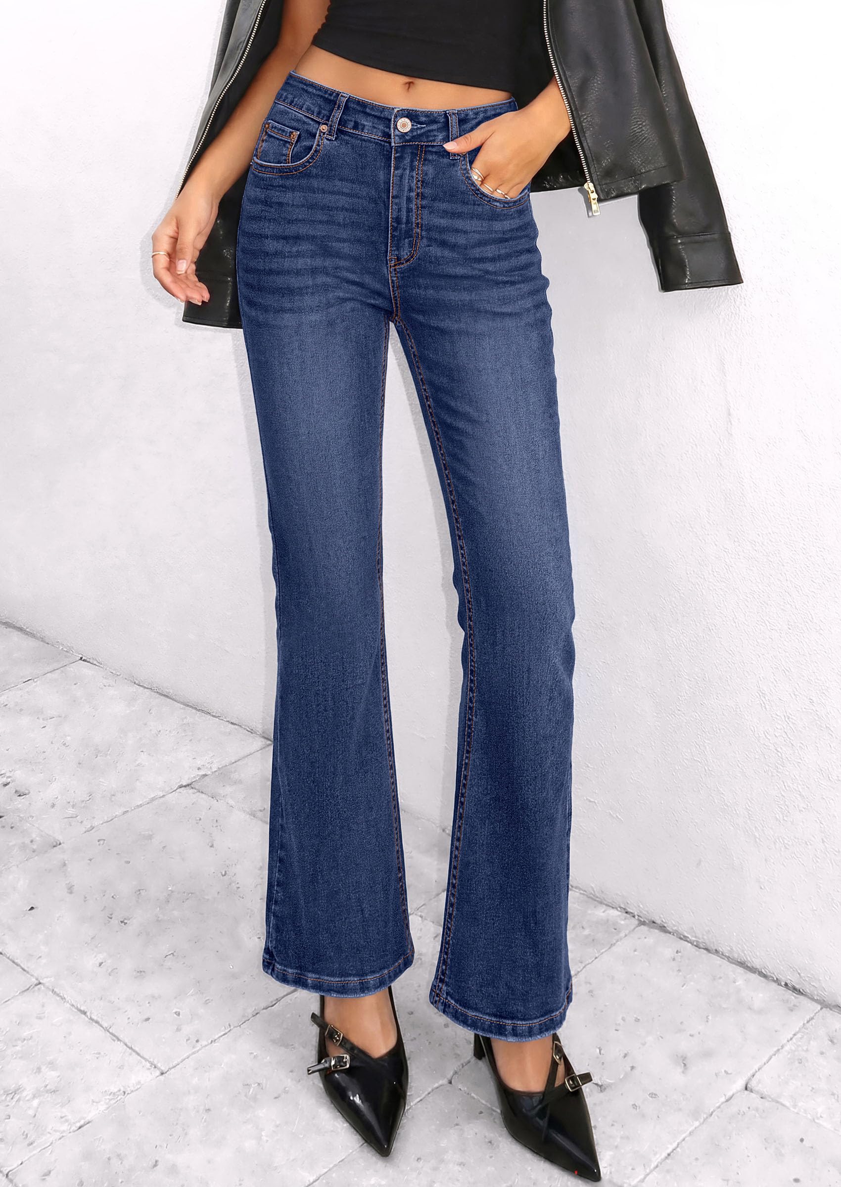 PRETTYGARDEN Womens Bootcut Denim Jeans Wide Leg Pants | Stretchy, High Waisted Rise, Flare Bell Bottom, Pockets, Trendy Casual, Going Out Outfits, Fall Winter Fashion Clothing