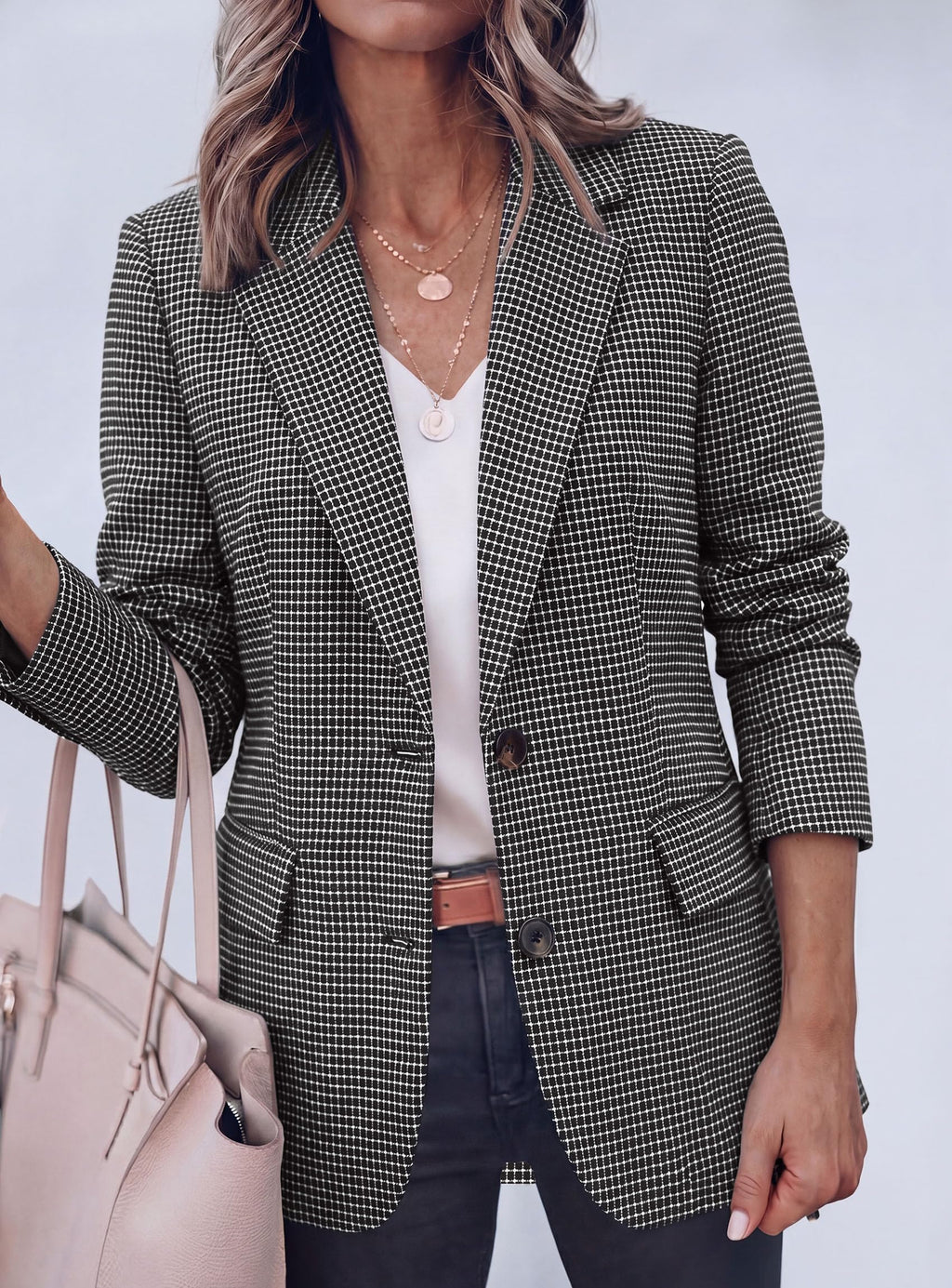 PRETTYGARDEN Fall Blazers for Women Business Casual | Long Sleeve Plaid Houndstooth, Notch Lapel Pockets, Oversized Blazer Outerwear, Trendy Suit Jackets, 2026 Winter Work Outfits